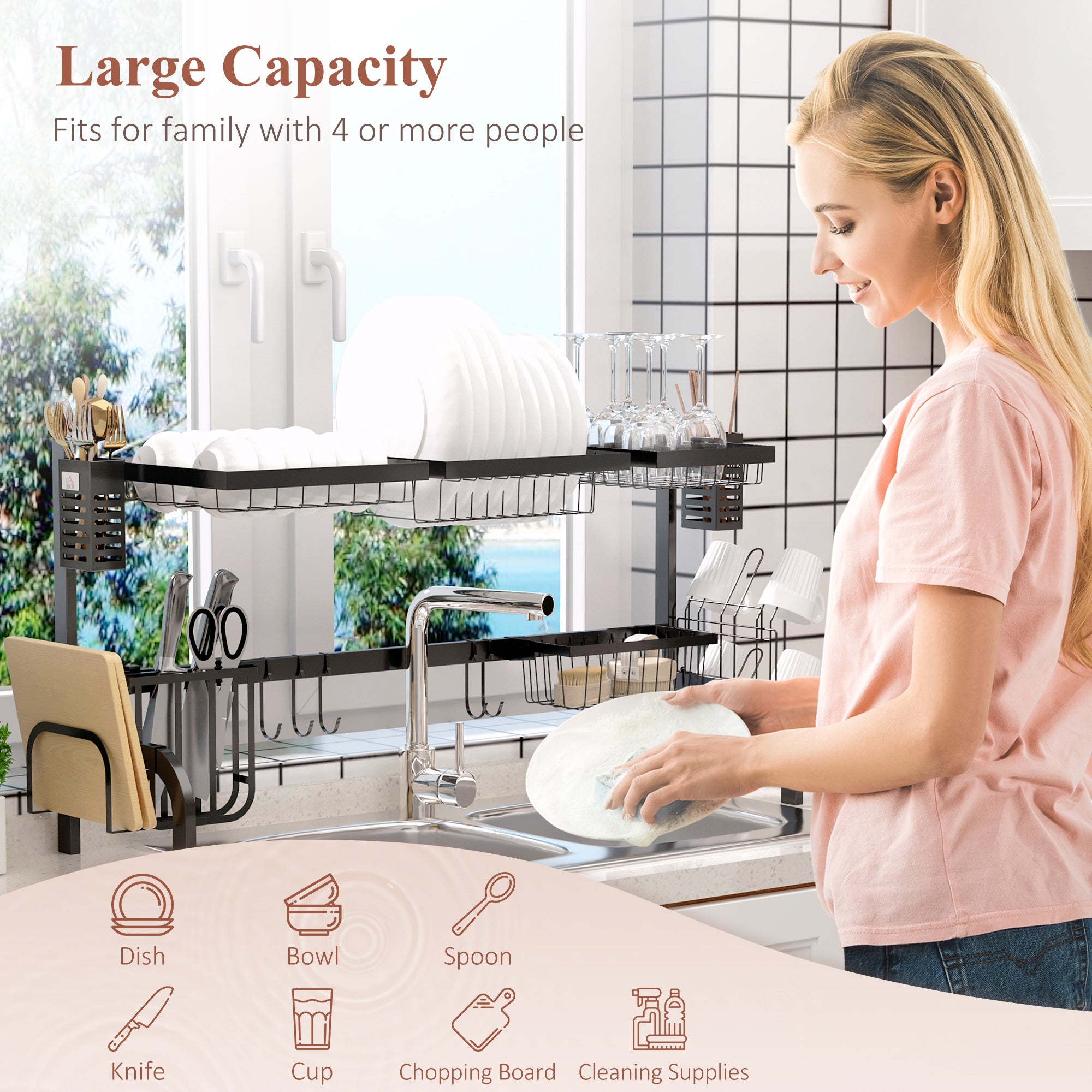 HOMCOM 100cm Modular Over-Sink Drying Rack - North Peak Garden Furniture