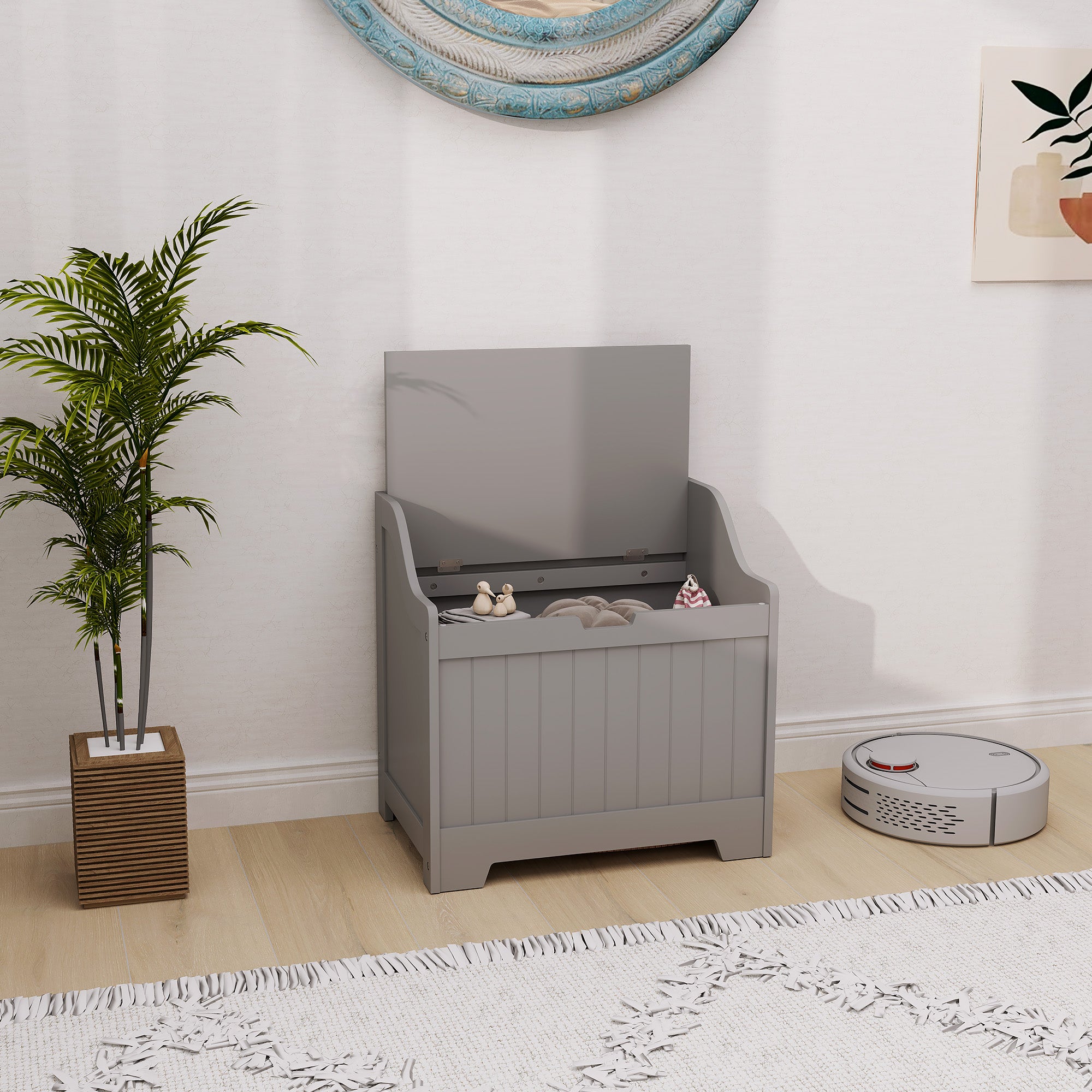 HOMCOM 61L Home Storage Chest - Grey - North Peak Garden Furniture