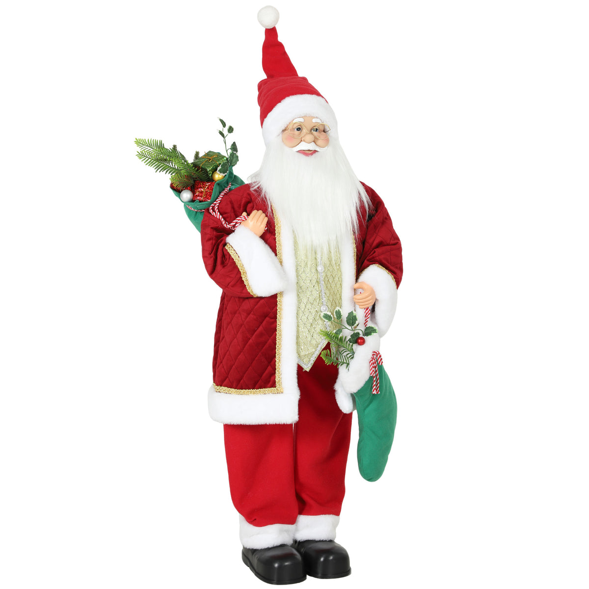 HOMCOM 4ft Life Size Singing Dancing Santa Claus, 120 cm Standing Musical Animated Santa with Stocking, Sack, Posable Arms, Handcrafted, Sound Touch Activated, Moving Christmas Figure Decor