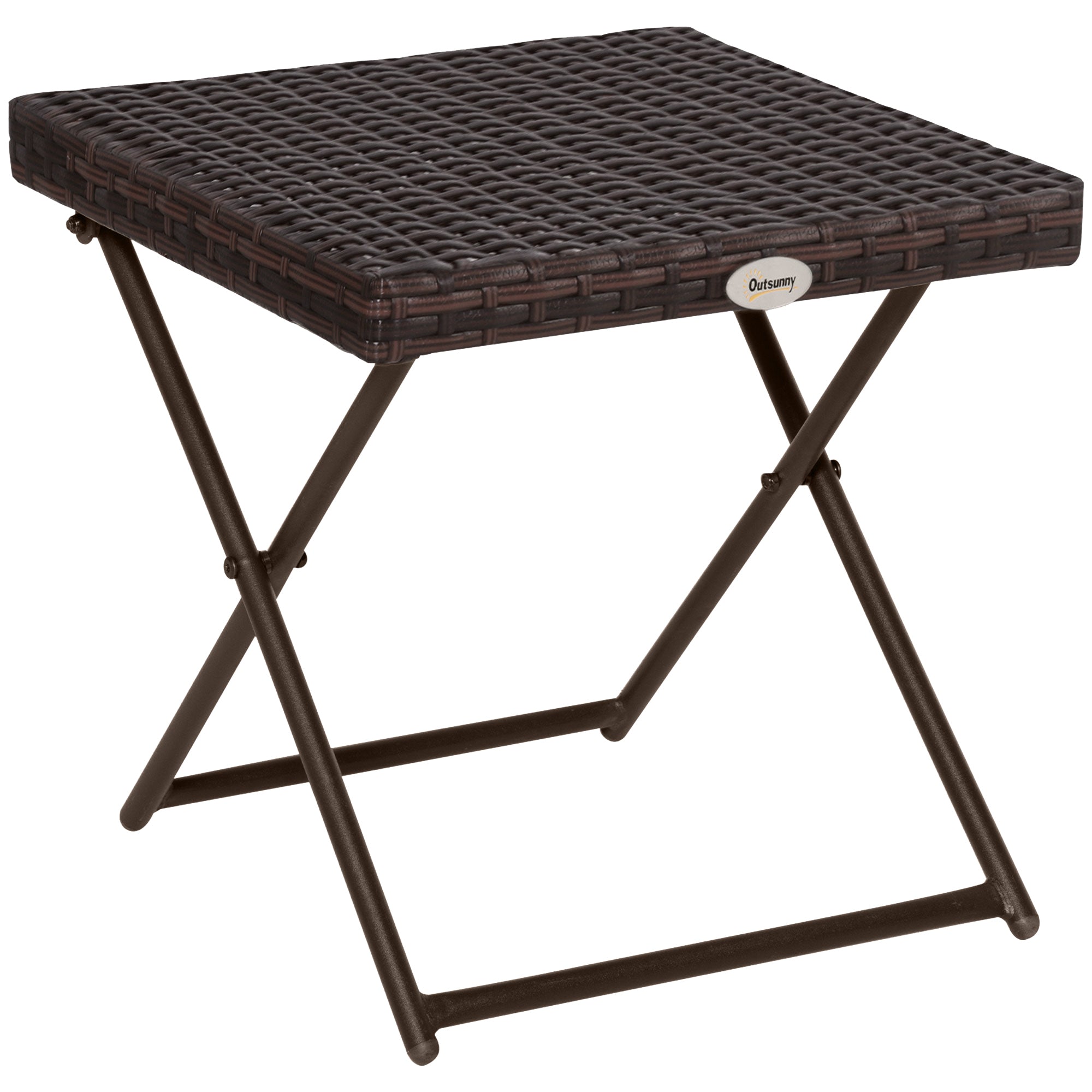 Outsunny Garden Small Folding Square Rattan Coffee Table Bistro Balcony Outdoor Wicker Weave Side Table 40H x 40L x 40Wcm Brown - North Peak Garden Furniture
