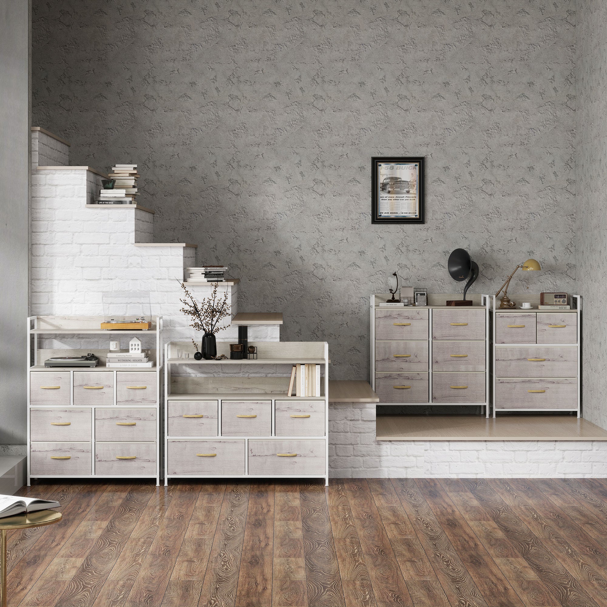 HOMCOM Rustic Chest of Five Fabric Drawers - Natural - North Peak Garden Furniture