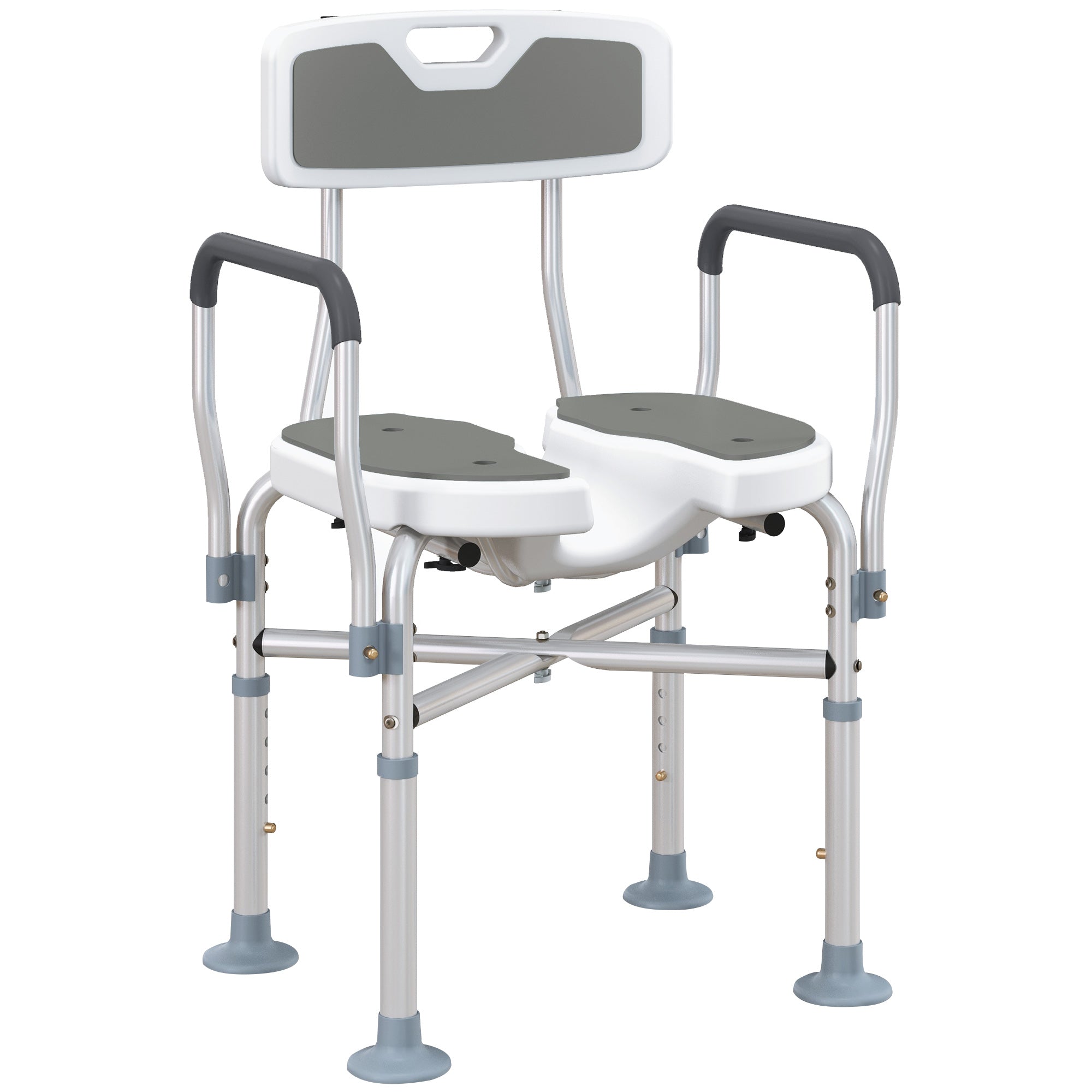 HOMCOM Shower Chair with Upgraded U-shaped Seat and Reinforced Crossbars, Height Adjustable Padded Bath Chair with Non-slip Feet for Elderly Seniors Disabled Handicap, Tool-Free Assembly, Grey - North Peak Garden Furniture