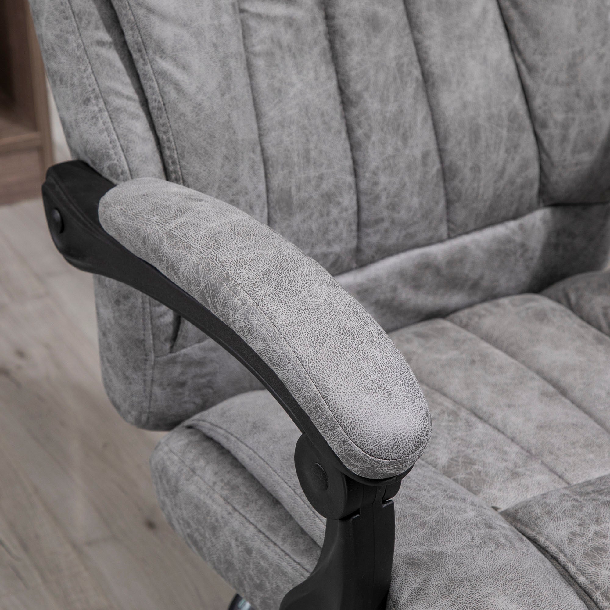 Vinsetto Home Office Chair Microfibre Desk Chair with Reclining Function Armrests Swivel Wheels Footrest Grey - North Peak Garden Furniture