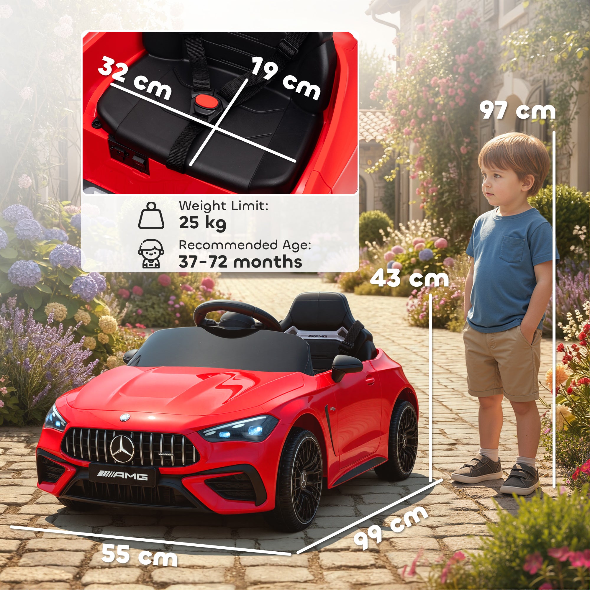 AIYAPLAY Licensed Mercedes AMG Kids Electric Car, 12V Ride On Car with Dual Motors, Remote Control for 3-6 Years, Red
