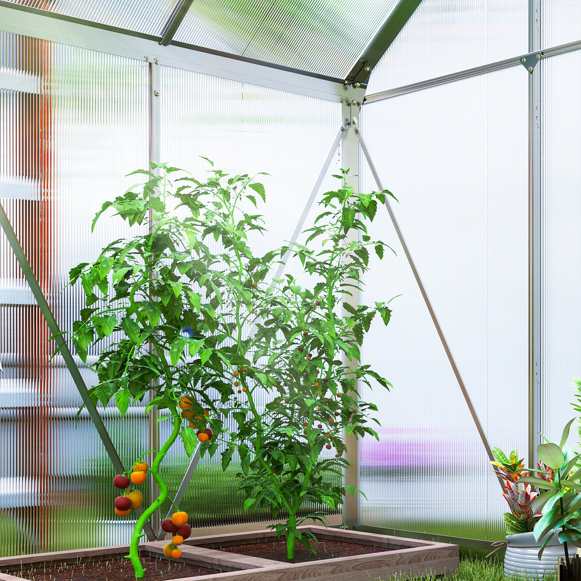 Outsunny 192.5 x 131cm Walk-In Polycarbonate Greenhouse - Silver-Tone - North Peak Garden Furniture