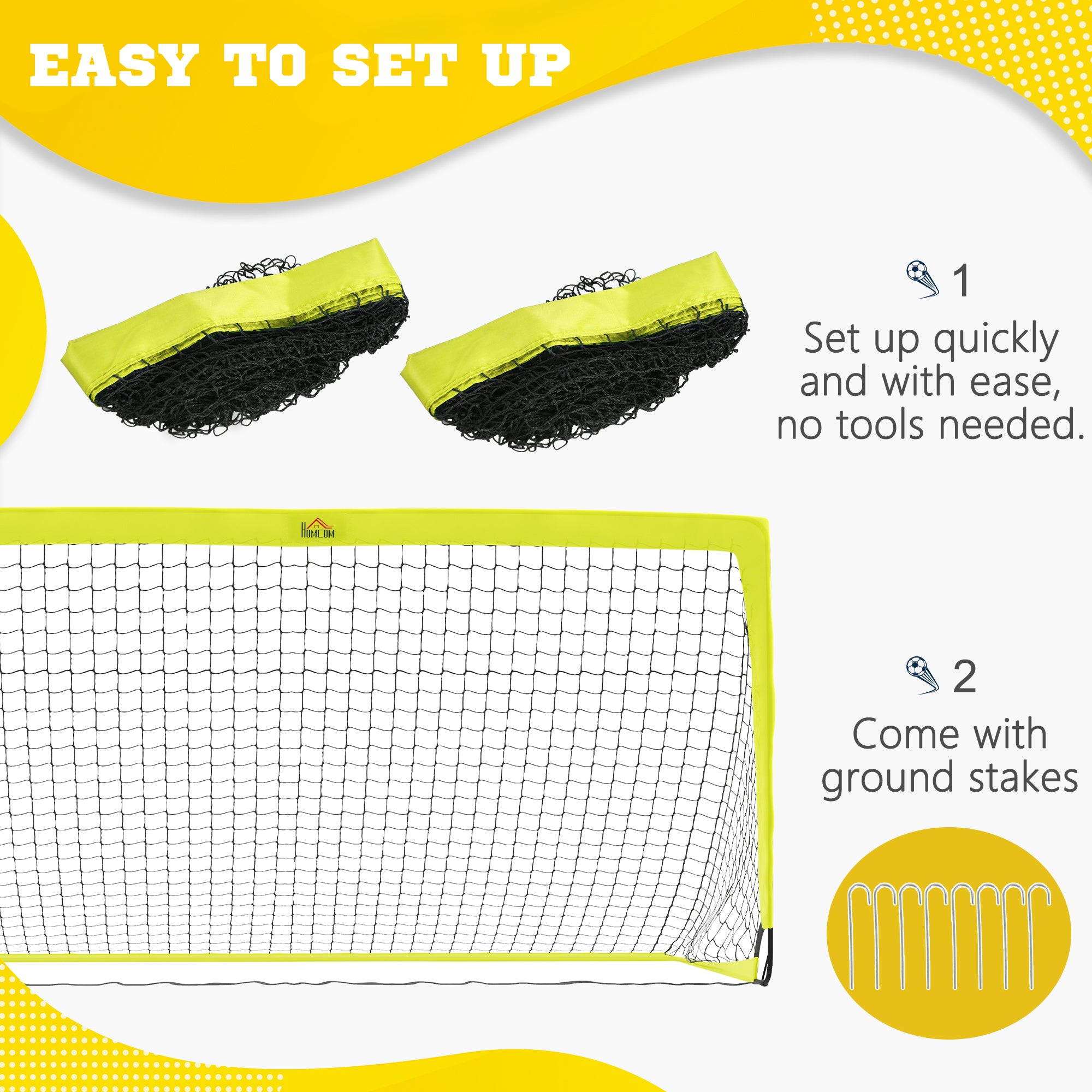 HOMCOM Set of 2 Football Goal Net 6 x 3 ft Foldable Outdoor Sport Training Teens Adults Football with Carrying Bag Yellow - North Peak Garden Furniture