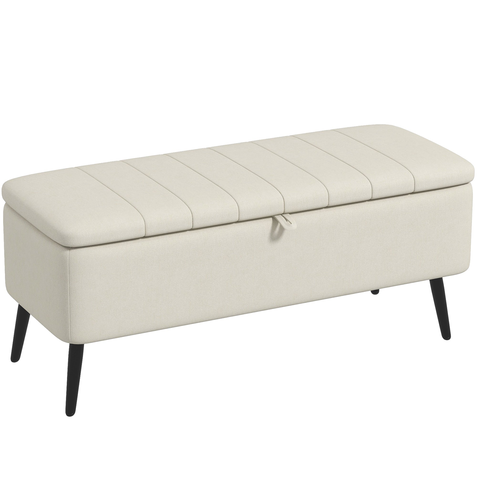 HOMCOM Linen-Look 92 x 31cm Storage Ottoman - Cream White - North Peak Garden Furniture