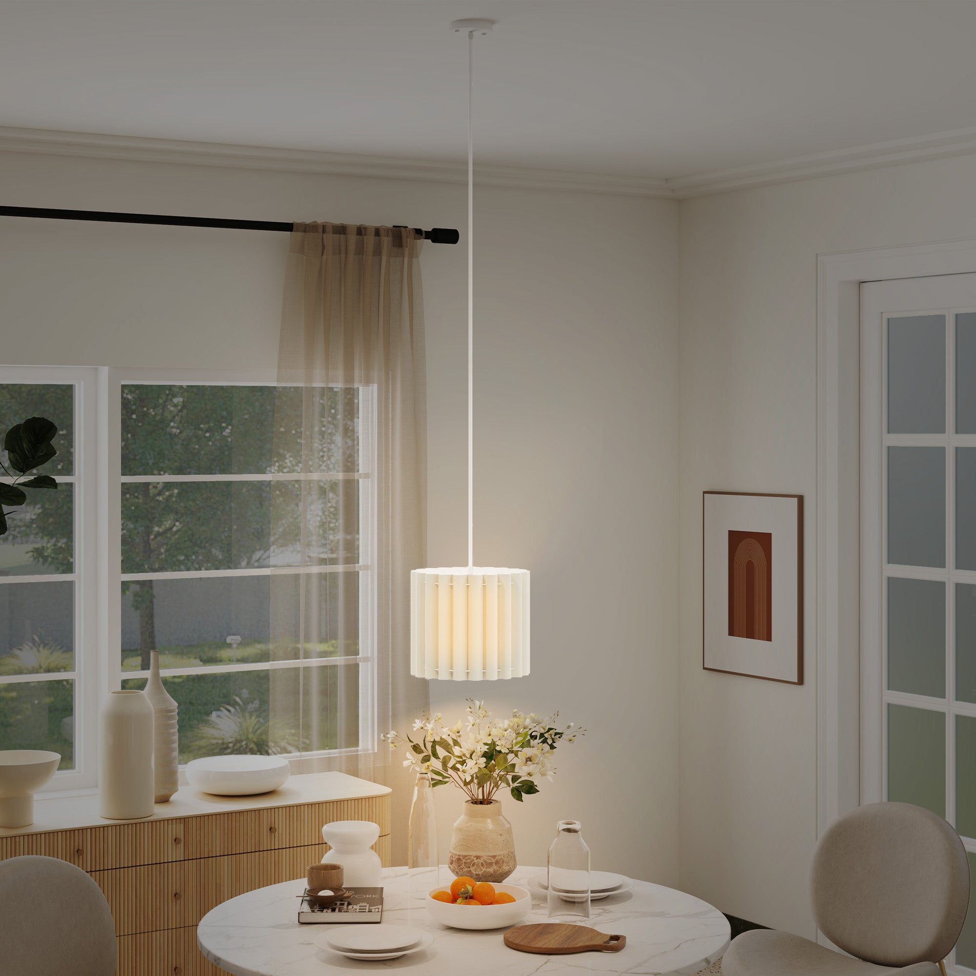 HOMCOM Linen Pendant Light, Modern Wave Ceiling Light Shade, E27 Lampshade for Living Room, Bedroom, Kitchen, Hallway, White