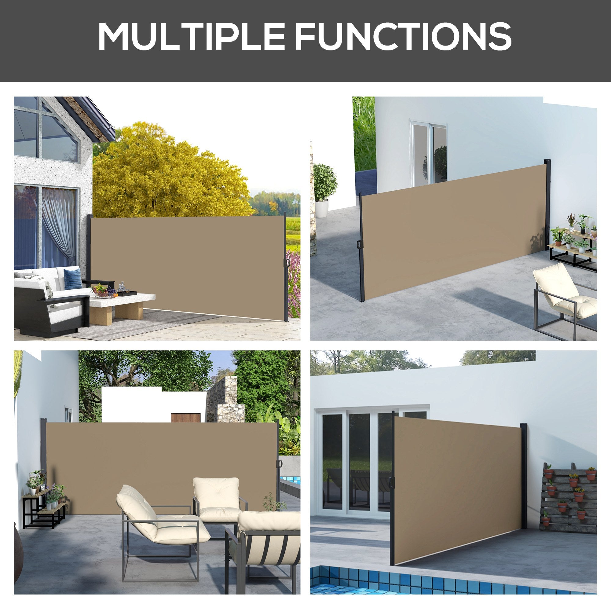 Outsunny Retractable Side Awning, Outdoor Privacy Screen for Garden, Hot Tub, Balcony, Terrace, Pool, 400 x 160cm, Khaki - North Peak Garden Furniture