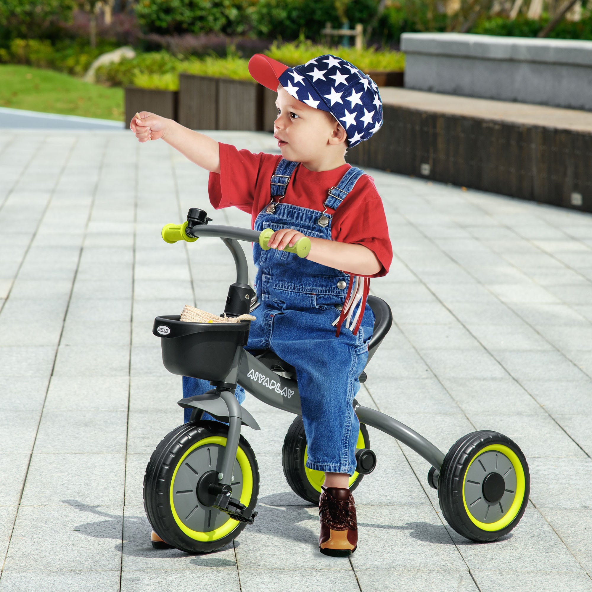 AIYAPLAY Kids Trike, Tricycle, with Adjustable Seat, Basket, Bell, for Ages 2-5 Years - Black - North Peak Garden Furniture