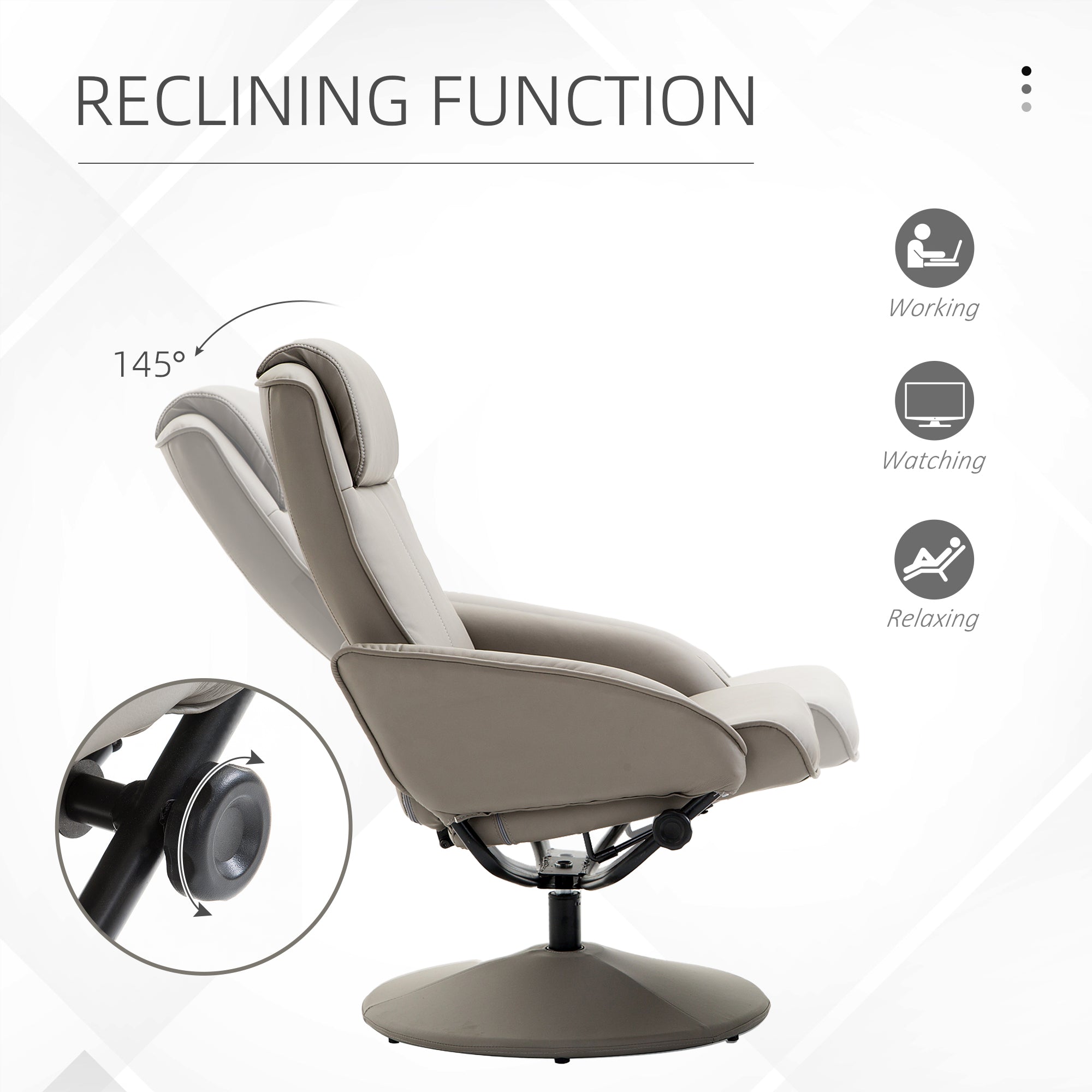 HOMCOM Recliner Chair and Footstool, Swivel PU Leather Upholstered Armchair with Footstool and Adjustable Backrest for Living Room, Bedroom, Grey - North Peak Garden Furniture