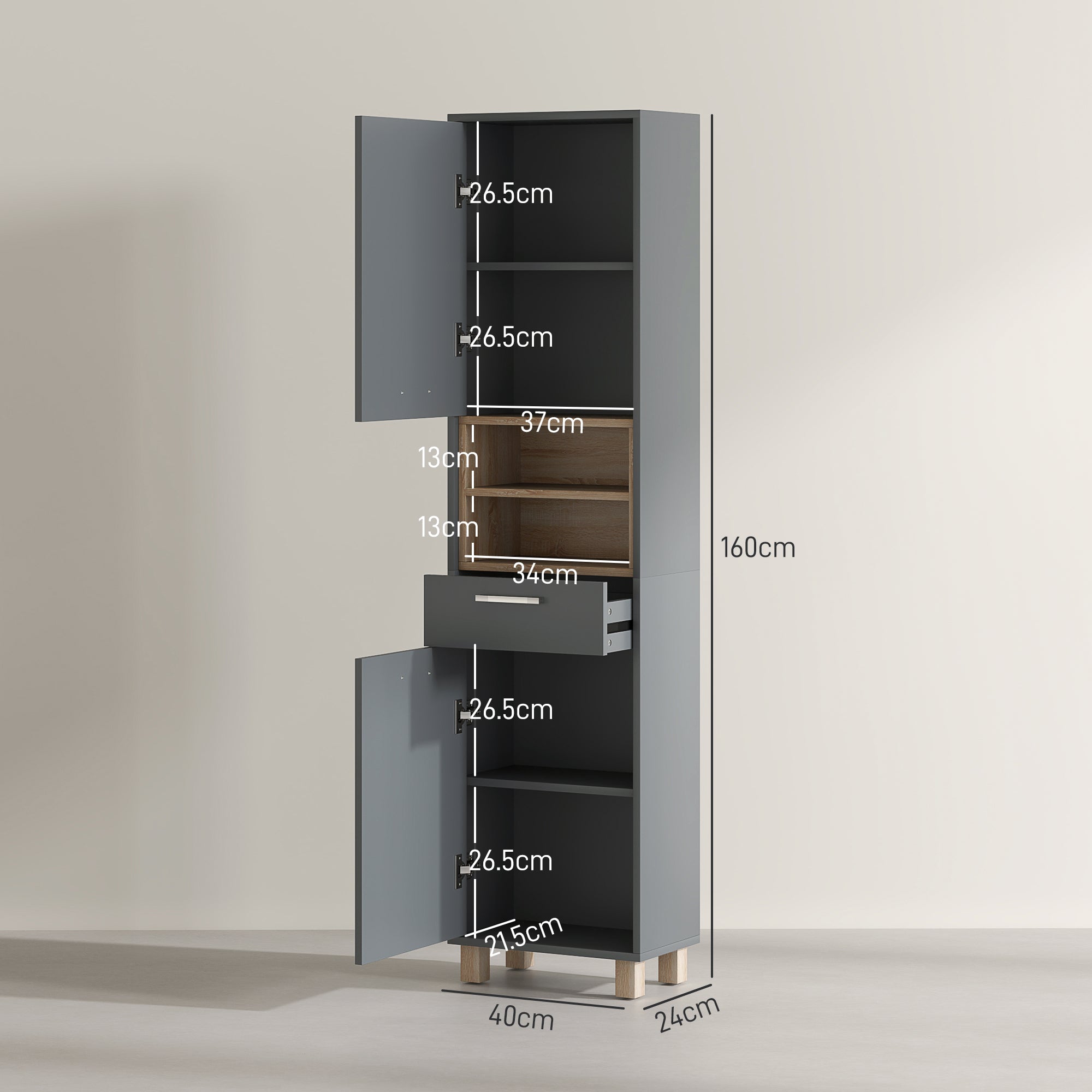 HOMCOM Tall Bathroom Storage Cabinet, Bathroom Storage Unit, Freestanding Bathroom Cabinet with Open Shelves and Drawer - North Peak Garden Furniture