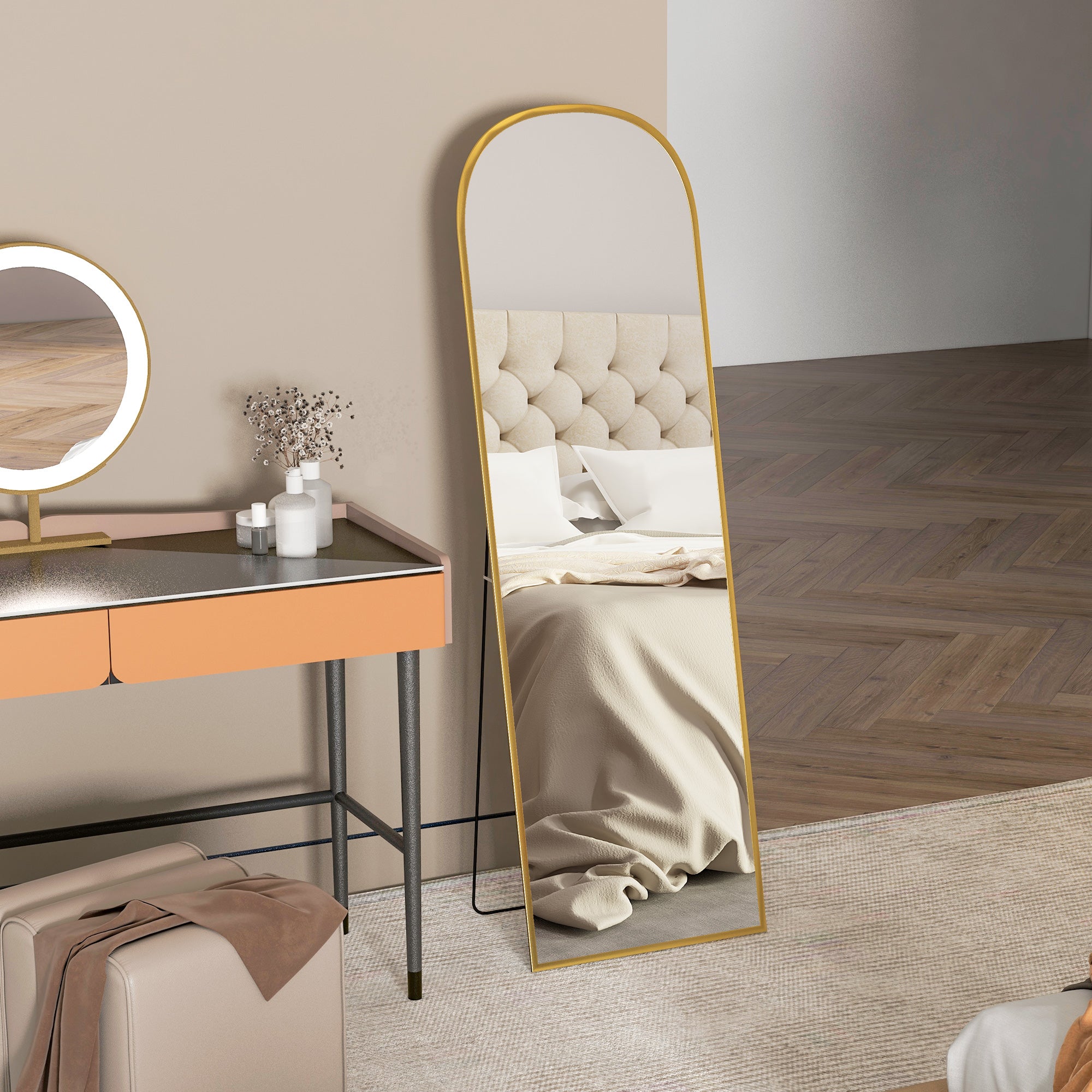 HOMCOM 162cm Aluminium Frame Standing Mirror - Gold