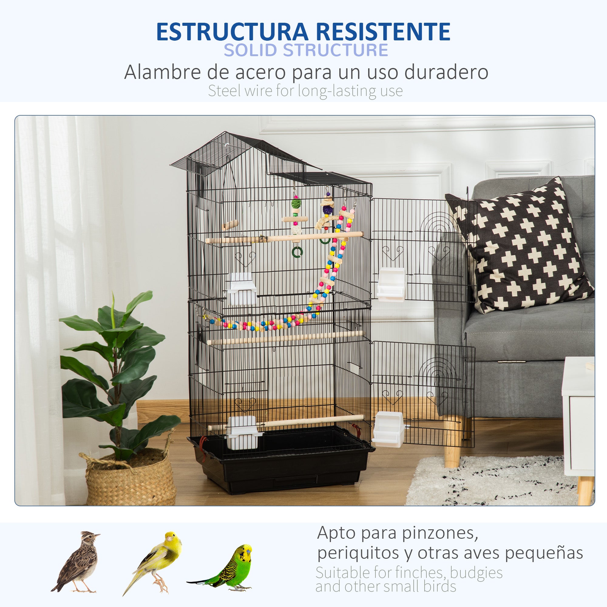 PawHut Bird Cage for Budgies, Finches, Canaries w/ Accessories, Toys, Tray - North Peak Garden Furniture