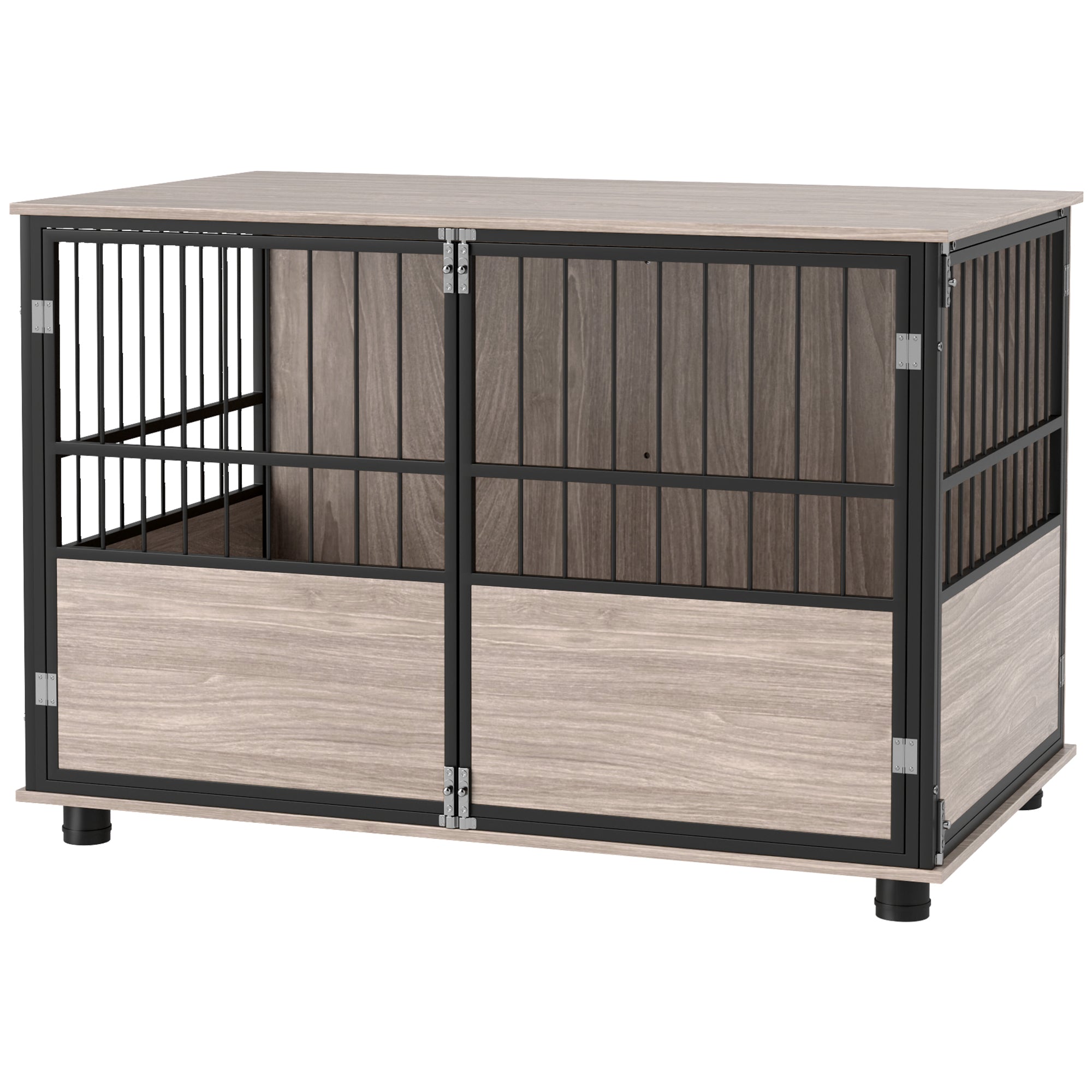 PawHut 100cm Furniture Style Dog Crate Dog Cage End Table Indoor with 3 Doors Soft Washable Cushion, for Large Sized Dogs - North Peak Garden Furniture