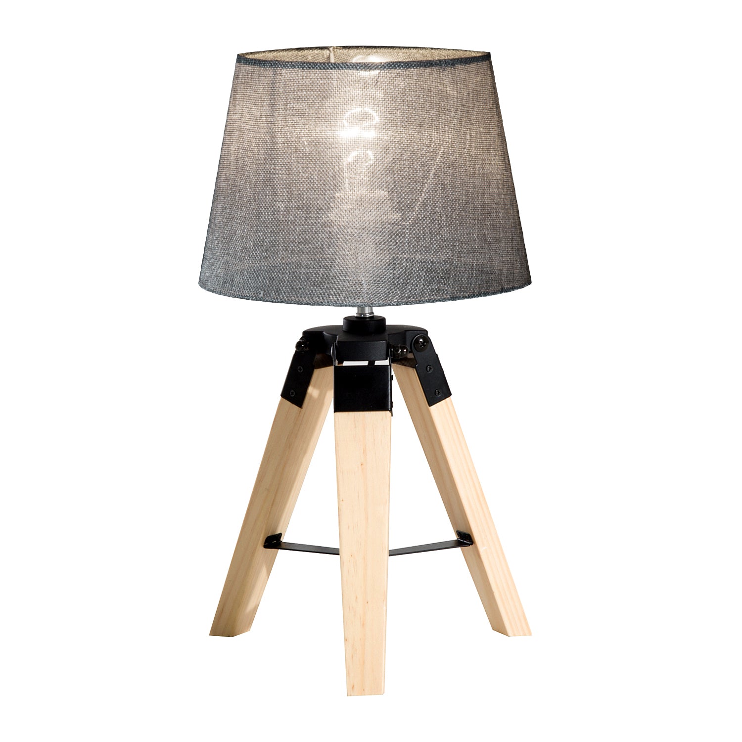 HOMCOM Wooden Tripod Table Lamp for Side, Desk or End Table with E27 Bulb Base（Grey Shade） - North Peak Garden Furniture