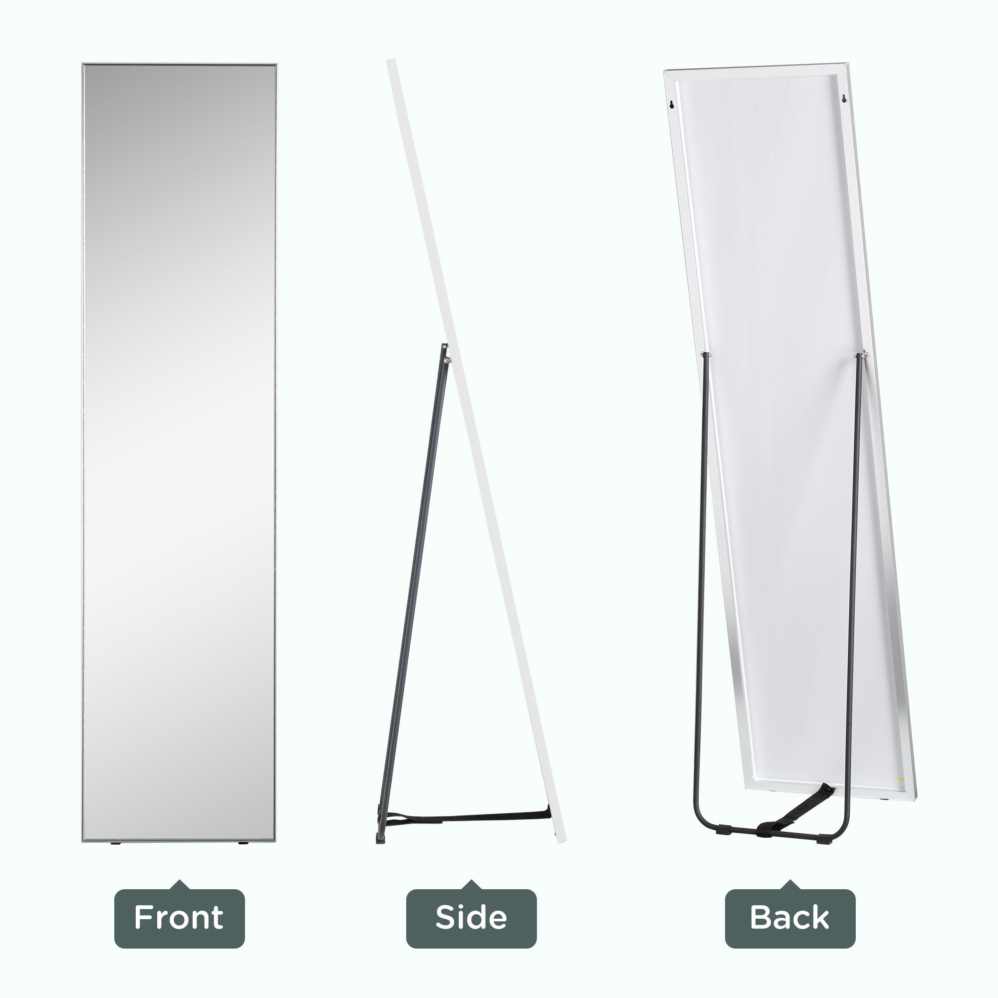 HOMCOM Full Length Mirror Wall-Mounted, 160 x 40 cm Freestanding Rectangle Dressing Mirror for Bedroom, Living Room, Black Frame - North Peak Garden Furniture