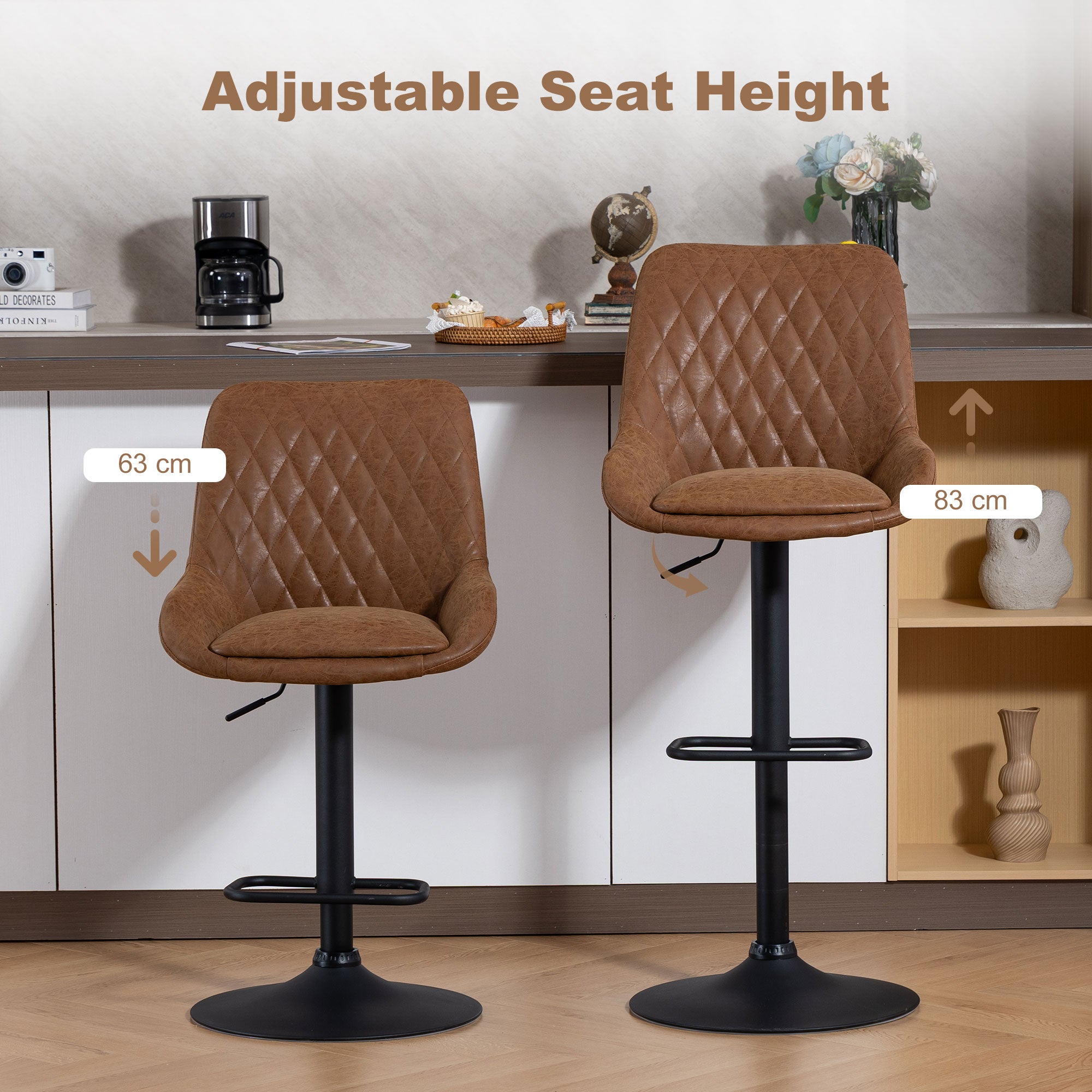 HOMCOM Set of Two Faux Leather Retro Bar Stools - Orange