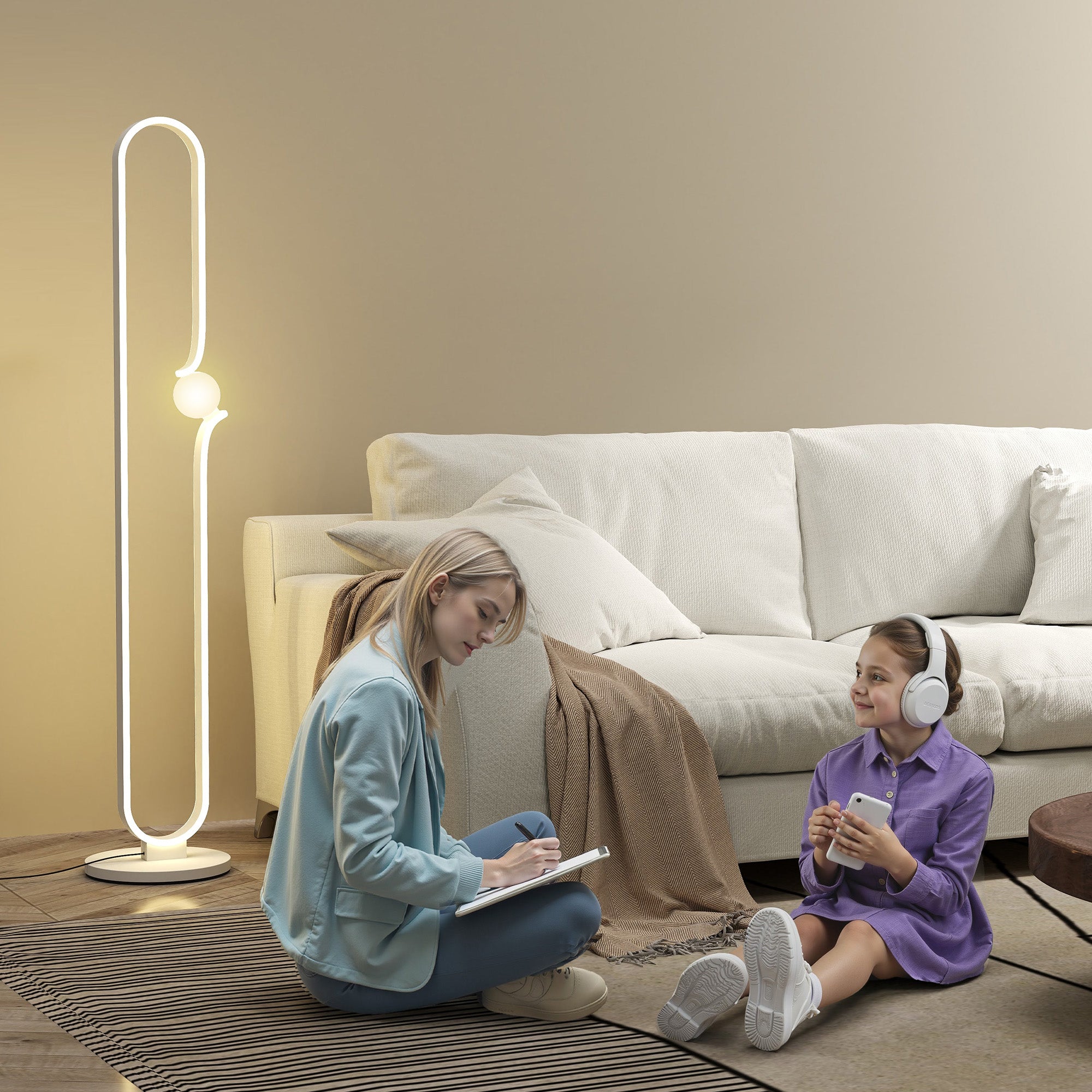 HOMCOM LED Floor Lamp, Dimmable Floor Standing Lamp with Glass Night Light, Foot Switch for Living Room, Bedroom, Office, White - North Peak Garden Furniture