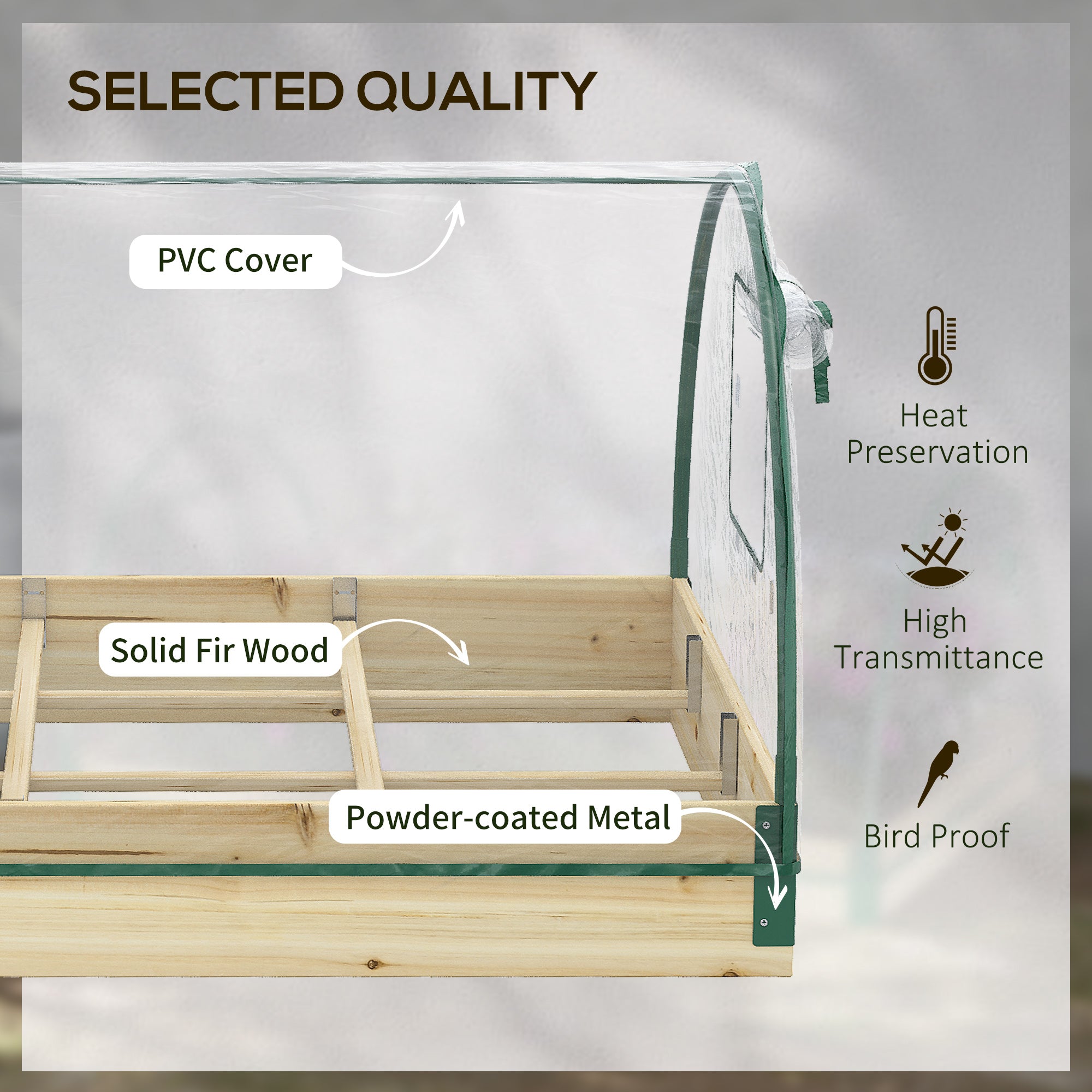 Outsunny Raised Bed with Greenhouse, Wooden Garden Planter Box with PVC Cover, Roll Up Windows, Dual Use for Vegetables, Plants, Flowers, 115 x 80 x 54 cm, Natural Wood Effect - North Peak Garden Furniture