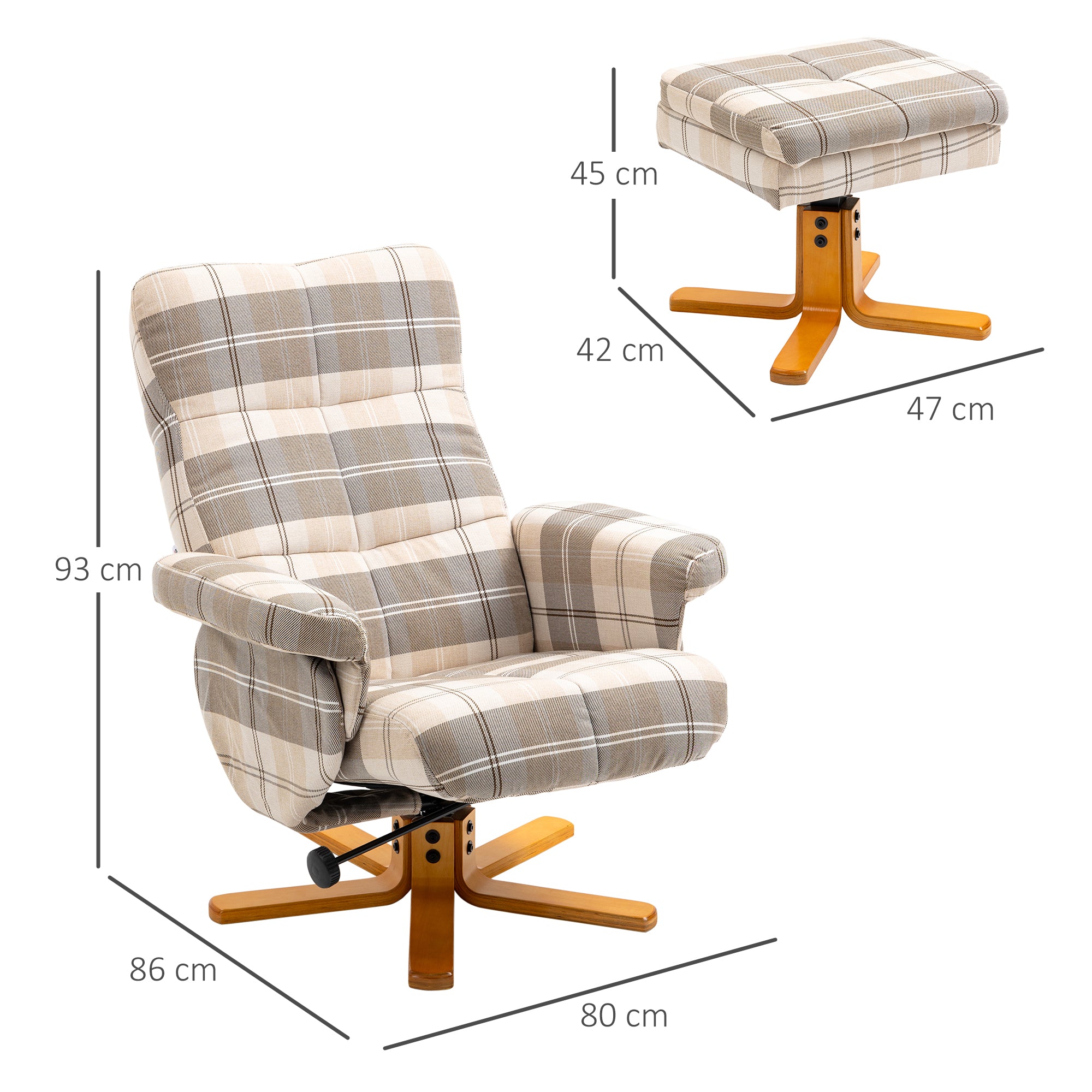HOMCOM Linen Swivel Recliner Chair with Footstool, Wooden Base and Storage for Living Room, Multicolour - North Peak Garden Furniture