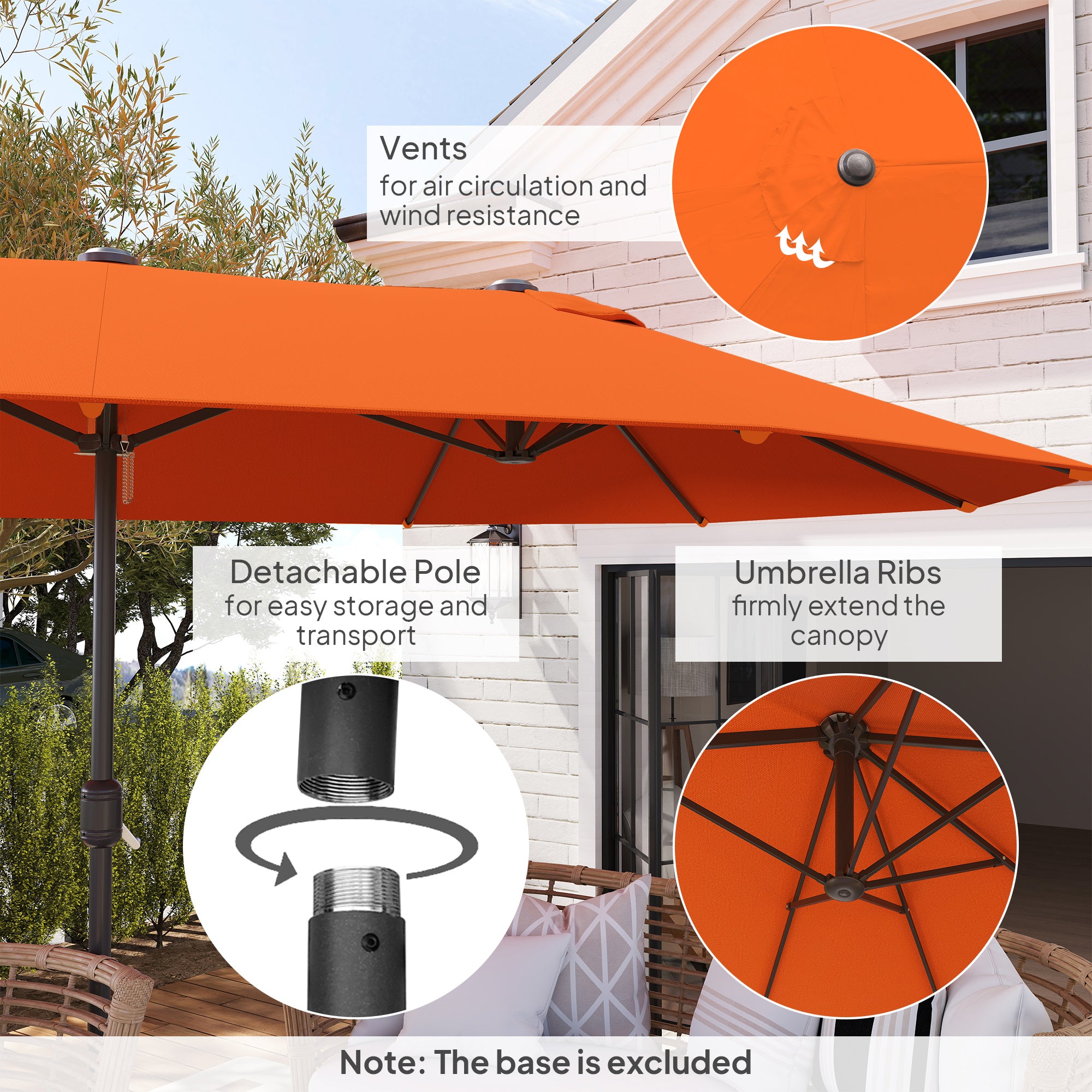 Outsunny 4.6m Double-Sided Garden Parasol - Orange - North Peak Garden Furniture