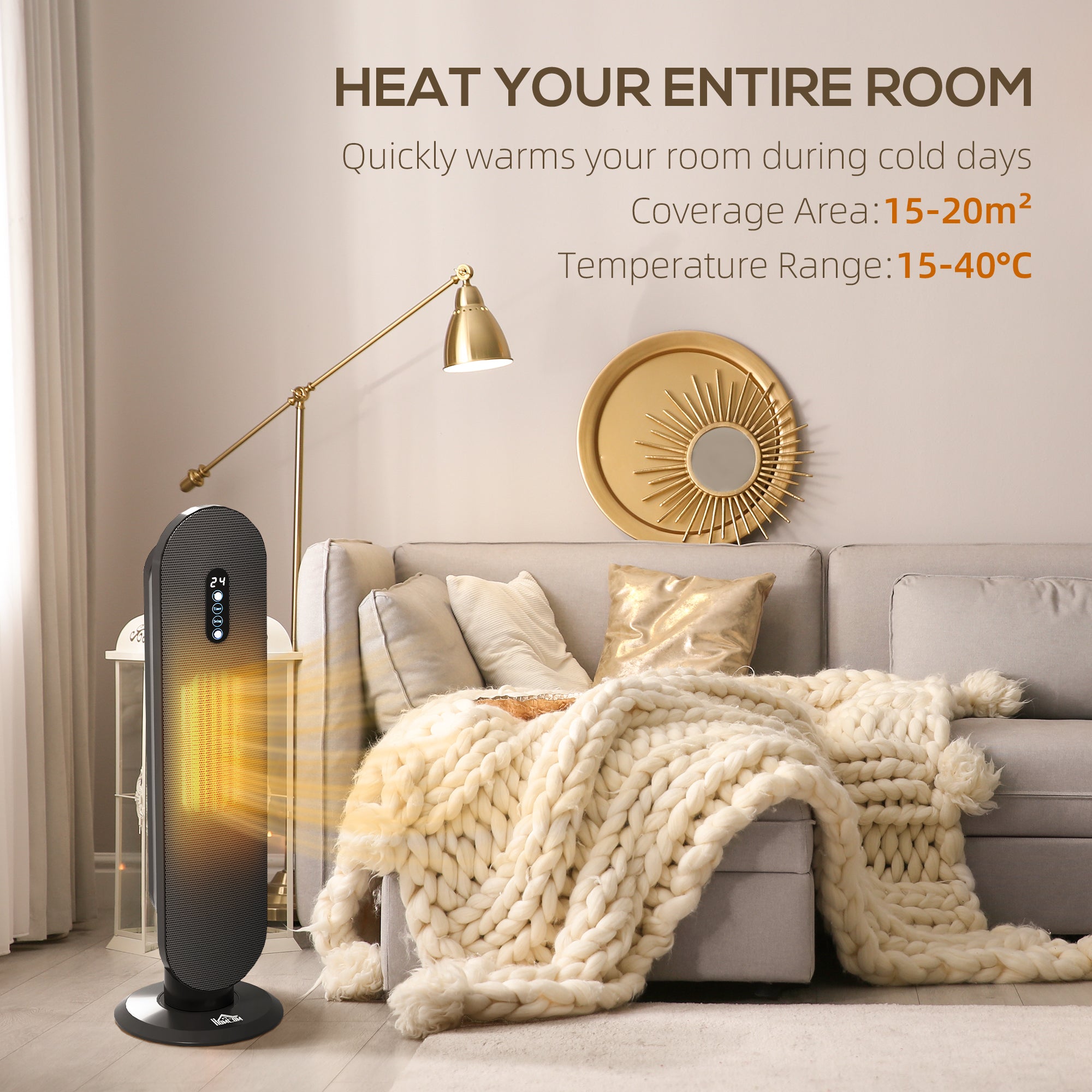HOMCOM 45° Oscillating Ceramic Space Heater, with Remote - Black - North Peak Garden Furniture