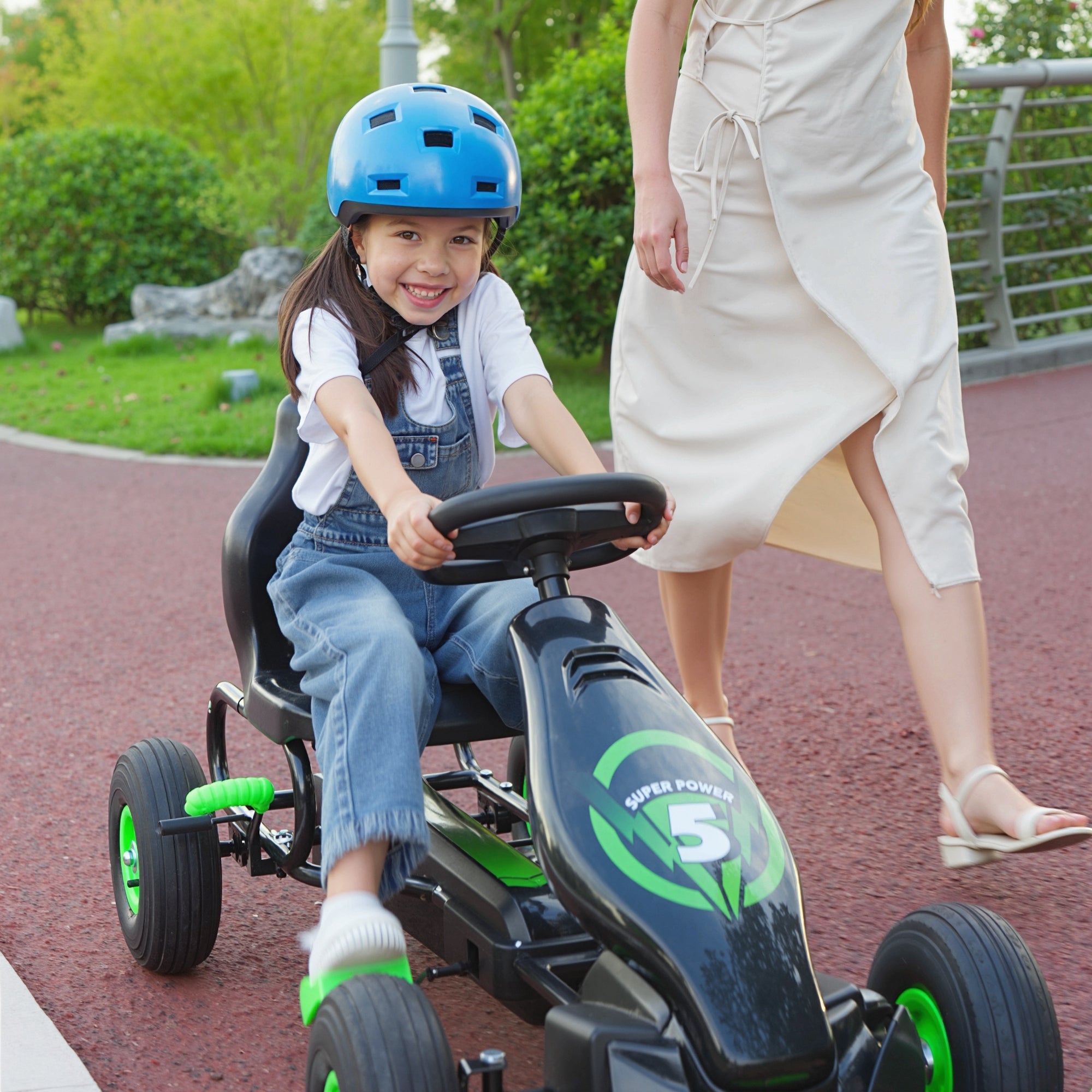 HOMCOM Kids Pedal Go Kart, with Adjustable Seat, Inflatable Tyres - Green