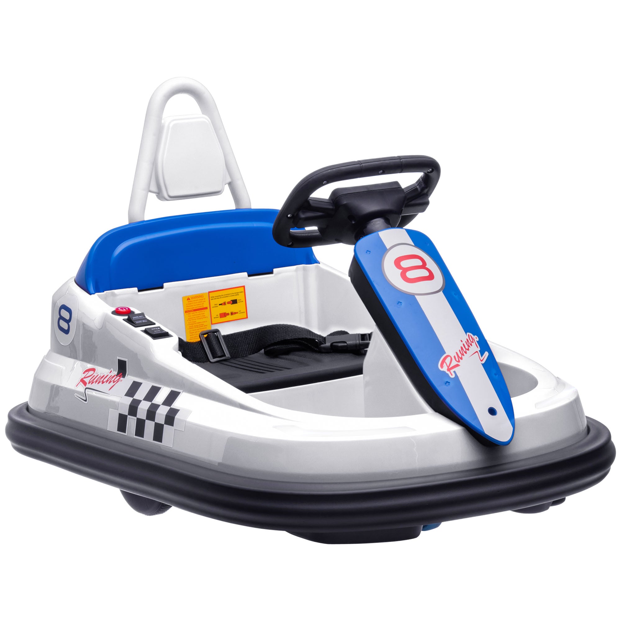 HOMCOM 6V Electric Kids Bumper Car, 6V Spin Waltz Car, with Music, Horn, Lights - White - North Peak Garden Furniture