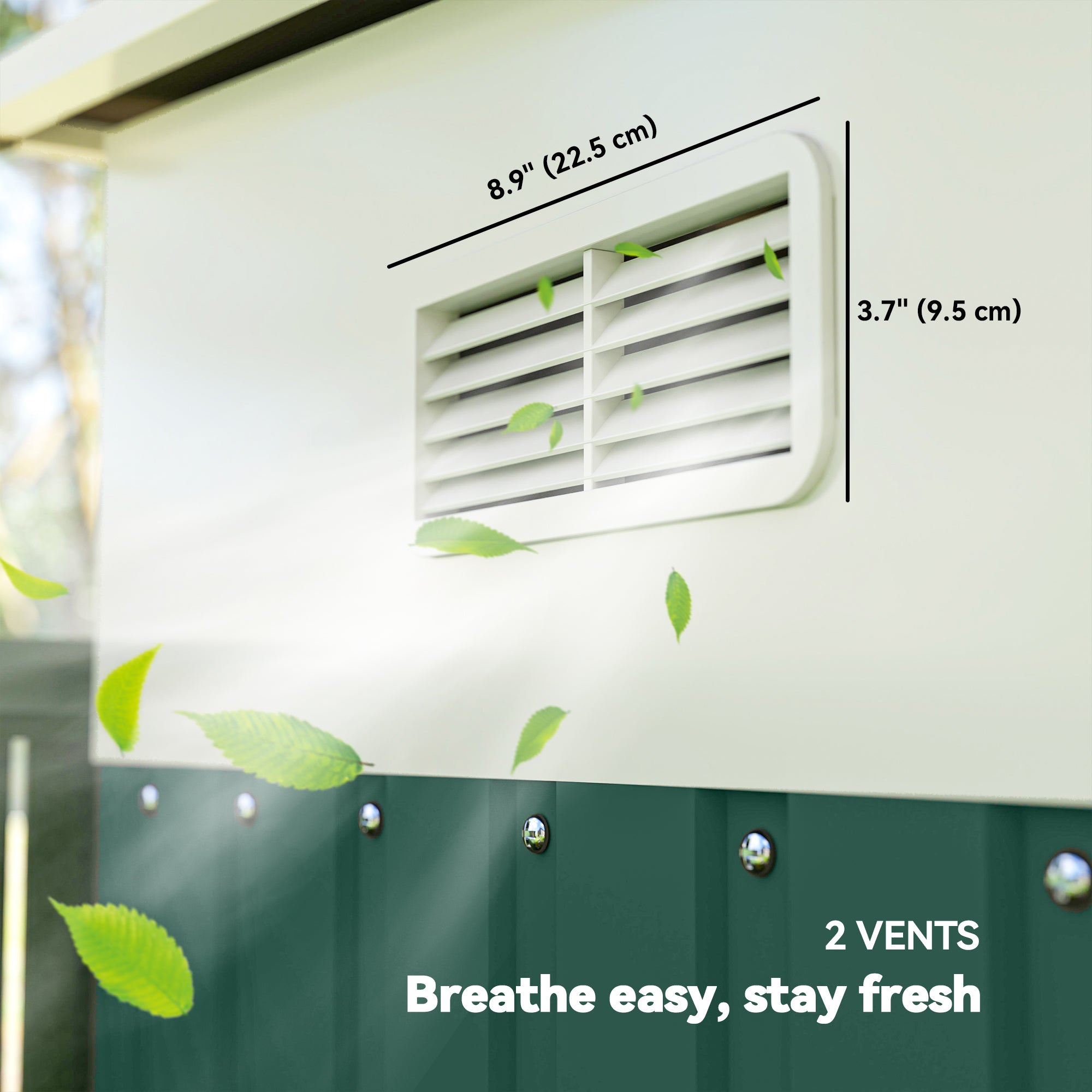 Outsunny Garden Metal Storage Shed Outdoor Metal Tool House with Double Sliding Doors and 2 Air Vents, 11.3x9.2ft, Green - North Peak Garden Furniture