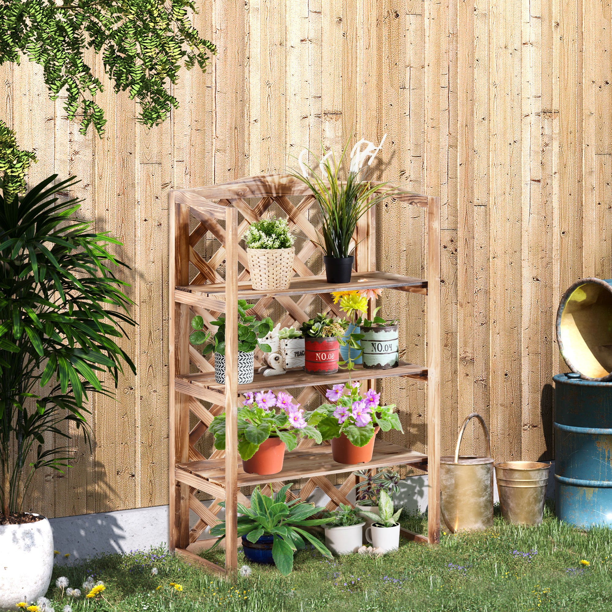 Outsunny 3-Tier Plant Pedestal: Wooden Display Shelving for Indoor & Outdoor Greenery, 75 x 38 x 120cm