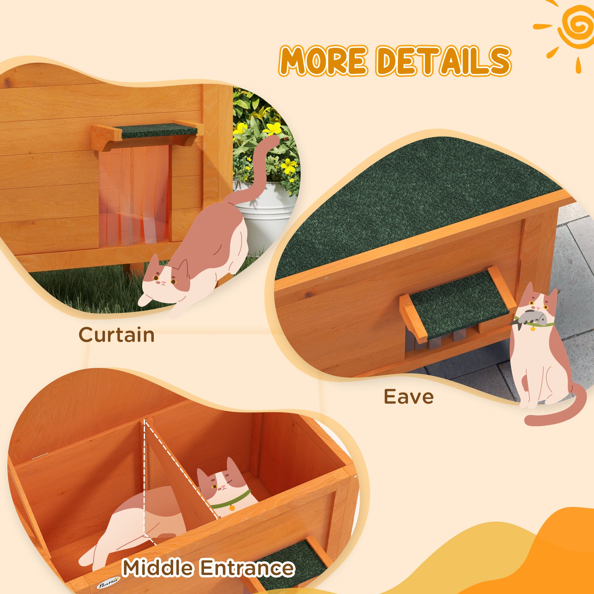 PawHut Feral Cat House, Wooden Insulated with Removable Floor, Water-Resistant Openable Roof - Orange - North Peak Garden Furniture