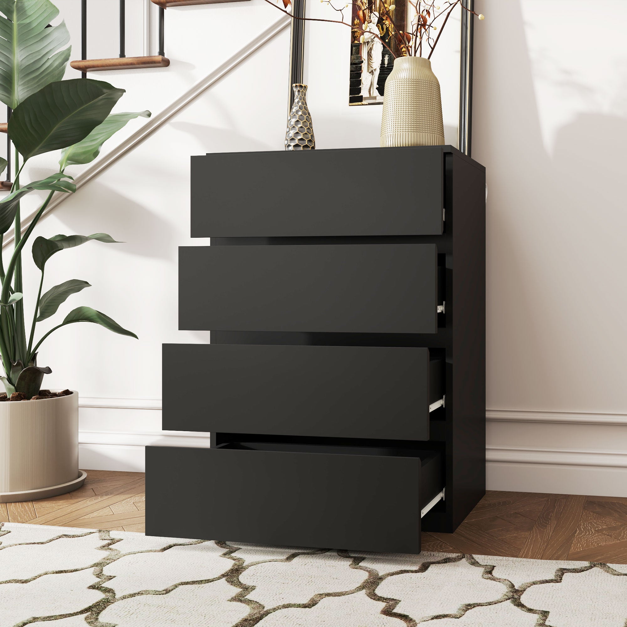 HOMCOM Chest of Drawers, 4-Drawer Storage Cabinets, Modern Dresser, Storage Drawer Unit for Bedroom - North Peak Garden Furniture