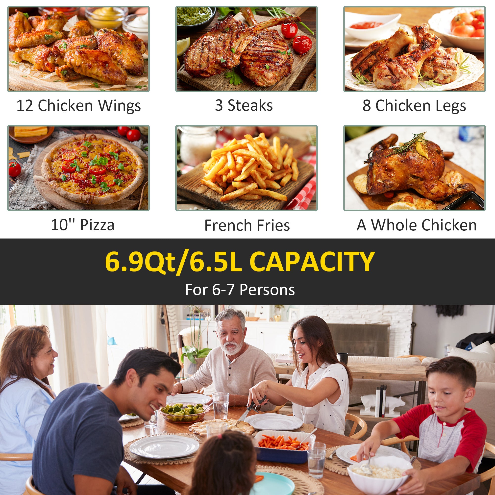 HOMCOM 6.5L Single Basket Air Fryer, 80-200°C Temperature, Black and Gold Tone - North Peak Garden Furniture