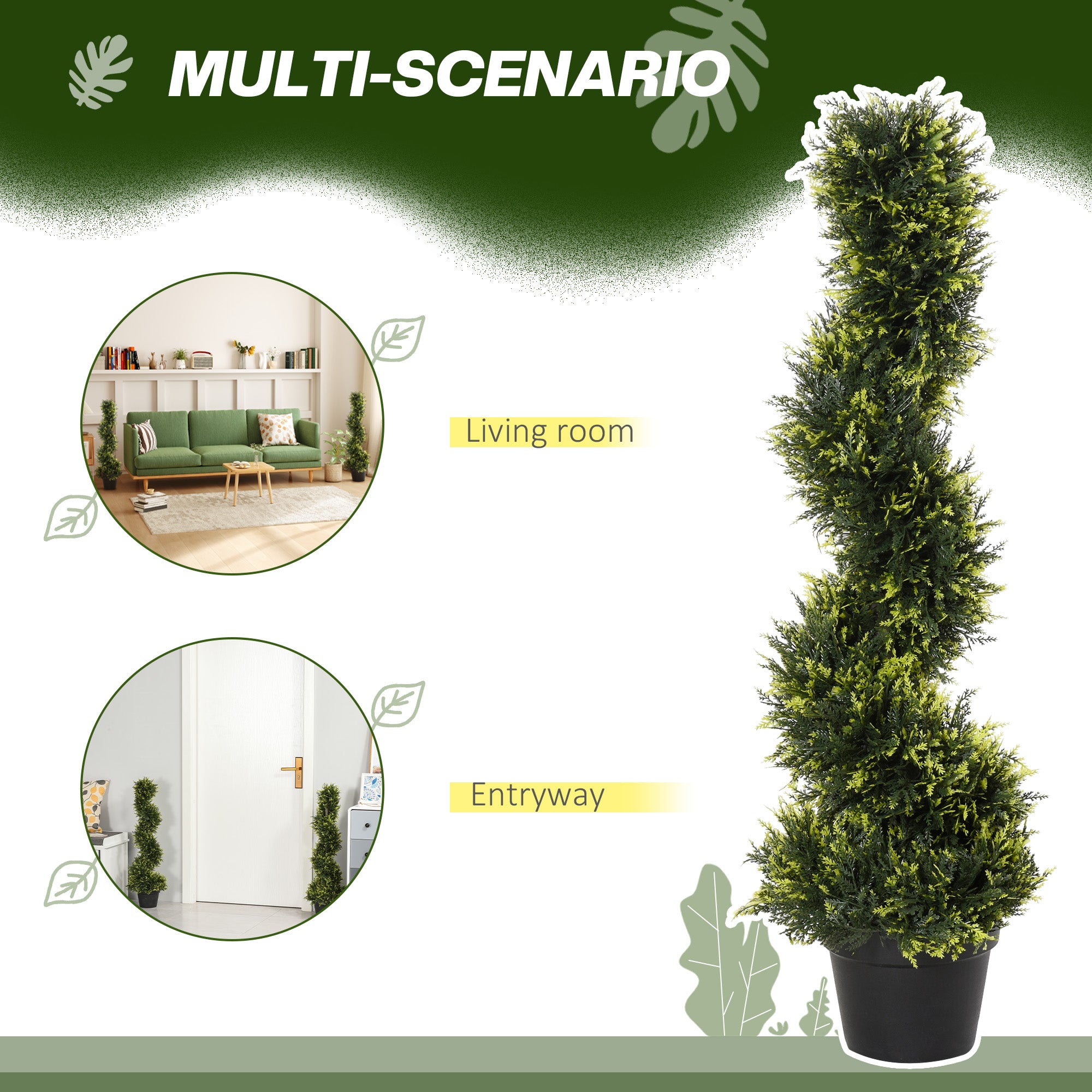 Outsunny Set Of 2 90cm/3FT Artificial Spiral Topiary Trees w/ Pot Fake Indoor Outdoor Greenery Plant Home Office Garden Décor Green - North Peak Garden Furniture