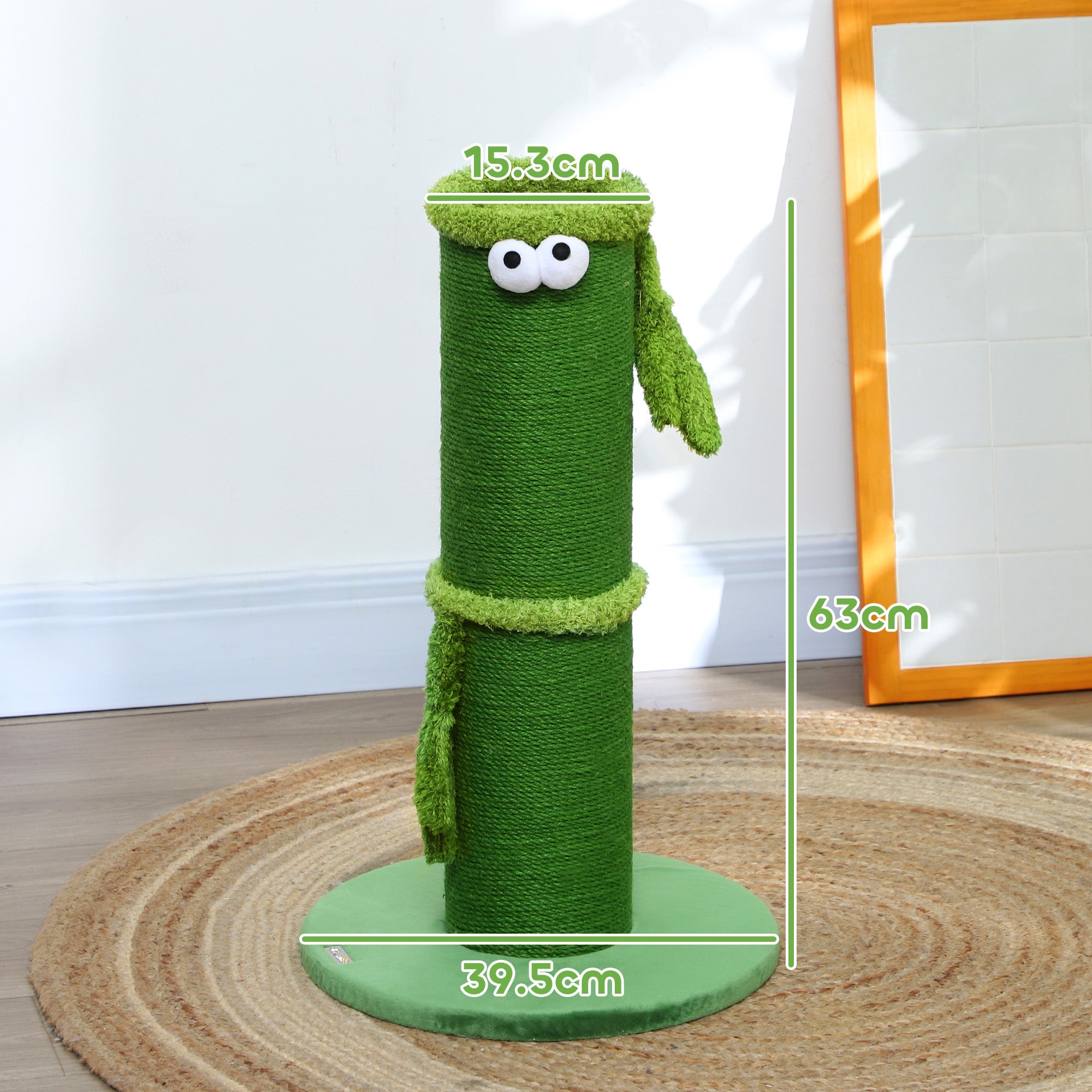 PawHut 63cm Cat Scratching Post for Indoor Cats, with Sisal Rope Cover, Large Base, Green - North Peak Garden Furniture