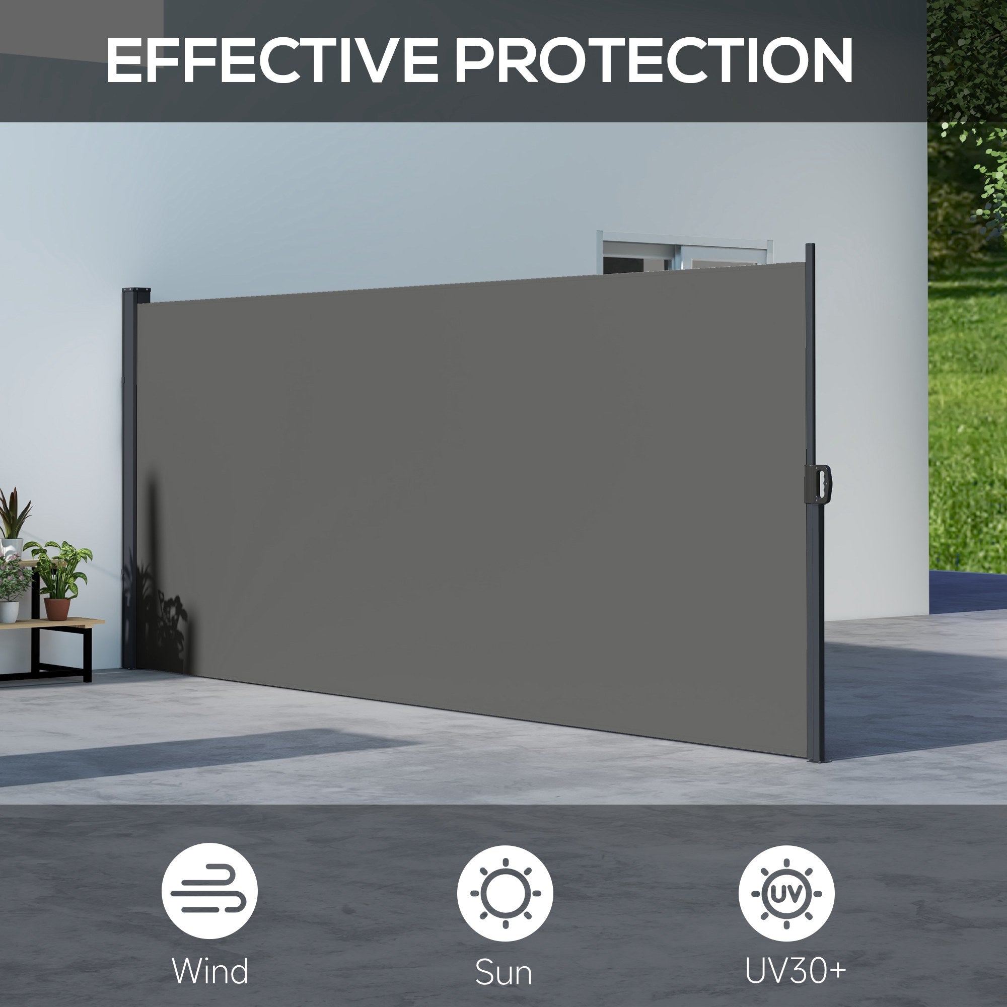 Outsunny Retractable Side Awning, Outdoor Privacy Screen for Garden, Hot Tub, Balcony, Terrace, Pool, 400 x 160cm, Dark Grey - North Peak Garden Furniture