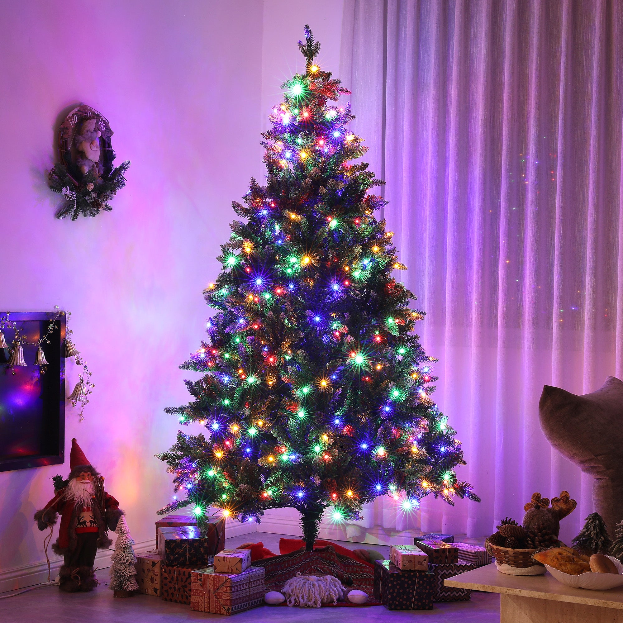 HOMCOM 6ft LED Pre-Lit Artificial Christmas Tree, with Base - North Peak Garden Furniture