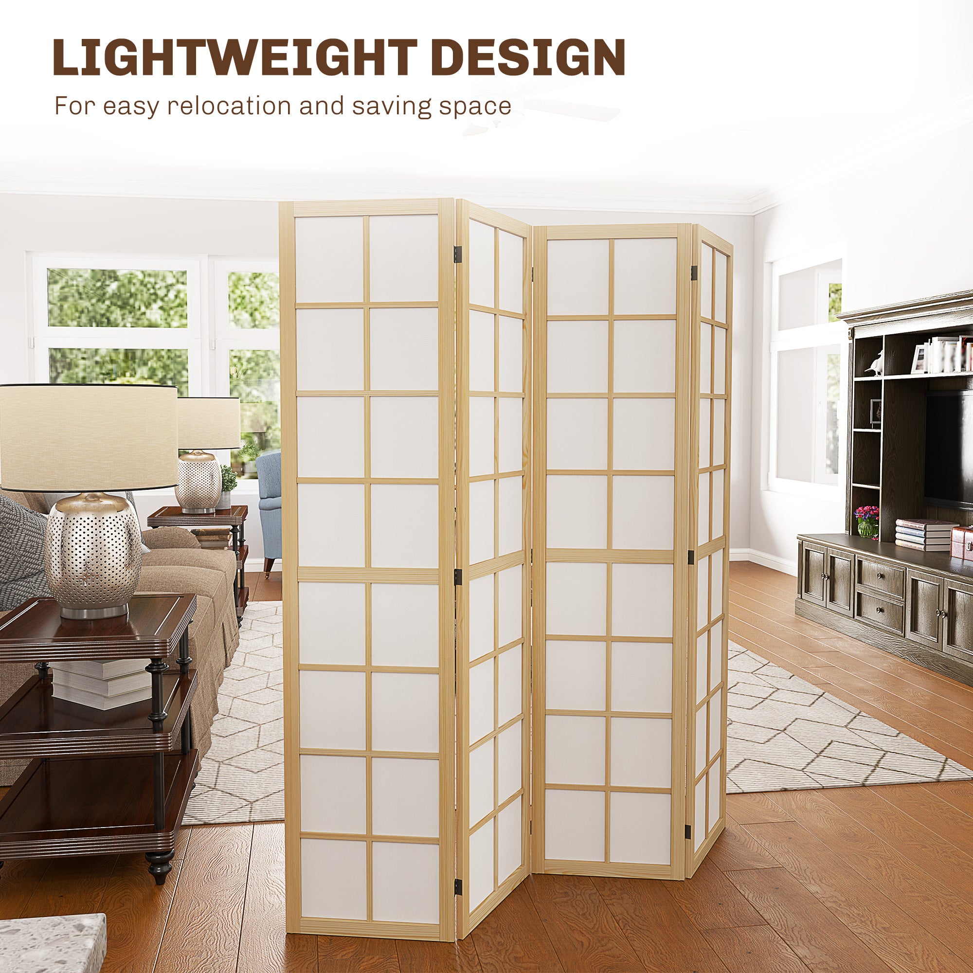 HOMCOM 4 Panel Folding Room Divider, Freestanding Room Separator, Indoor Privacy Screen for Living Room, Bedroom, 160 x 170cm - North Peak Garden Furniture