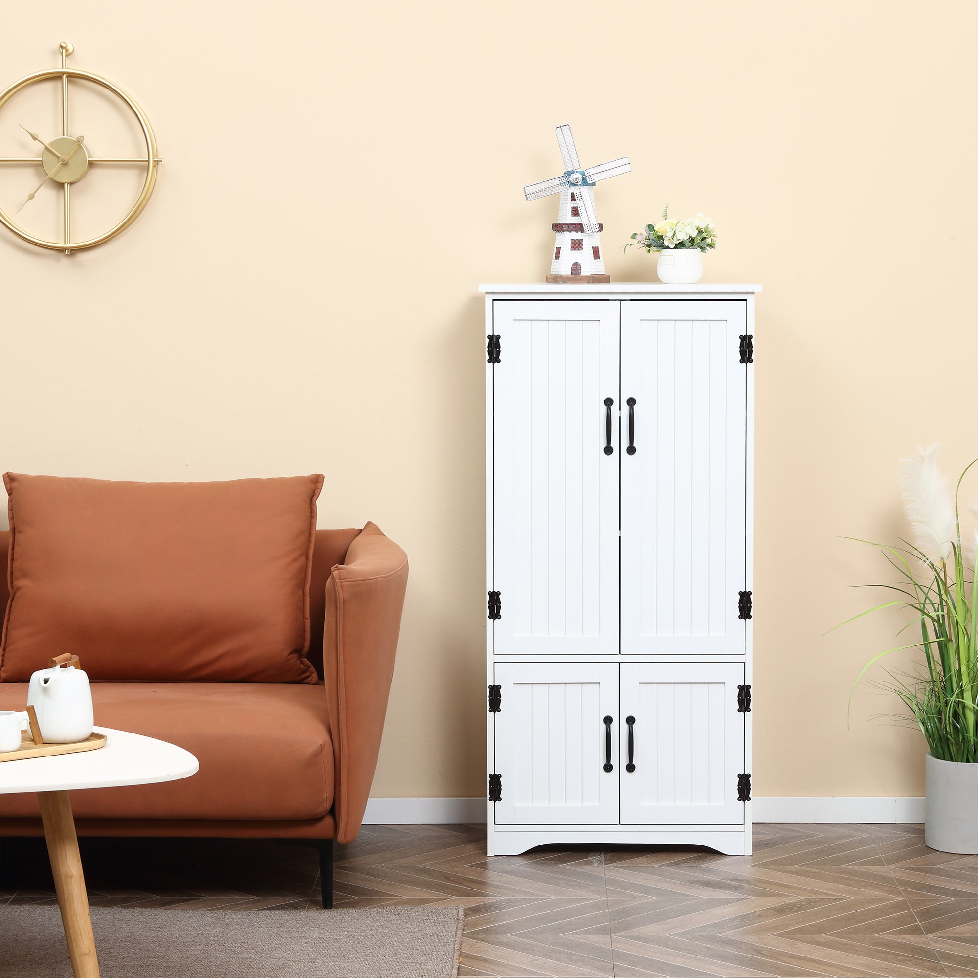 HOMCOM Accent Floor Storage Cabinet Kitchen Cupboard with Adjustable Shelves and 2 Lower Doors, White
