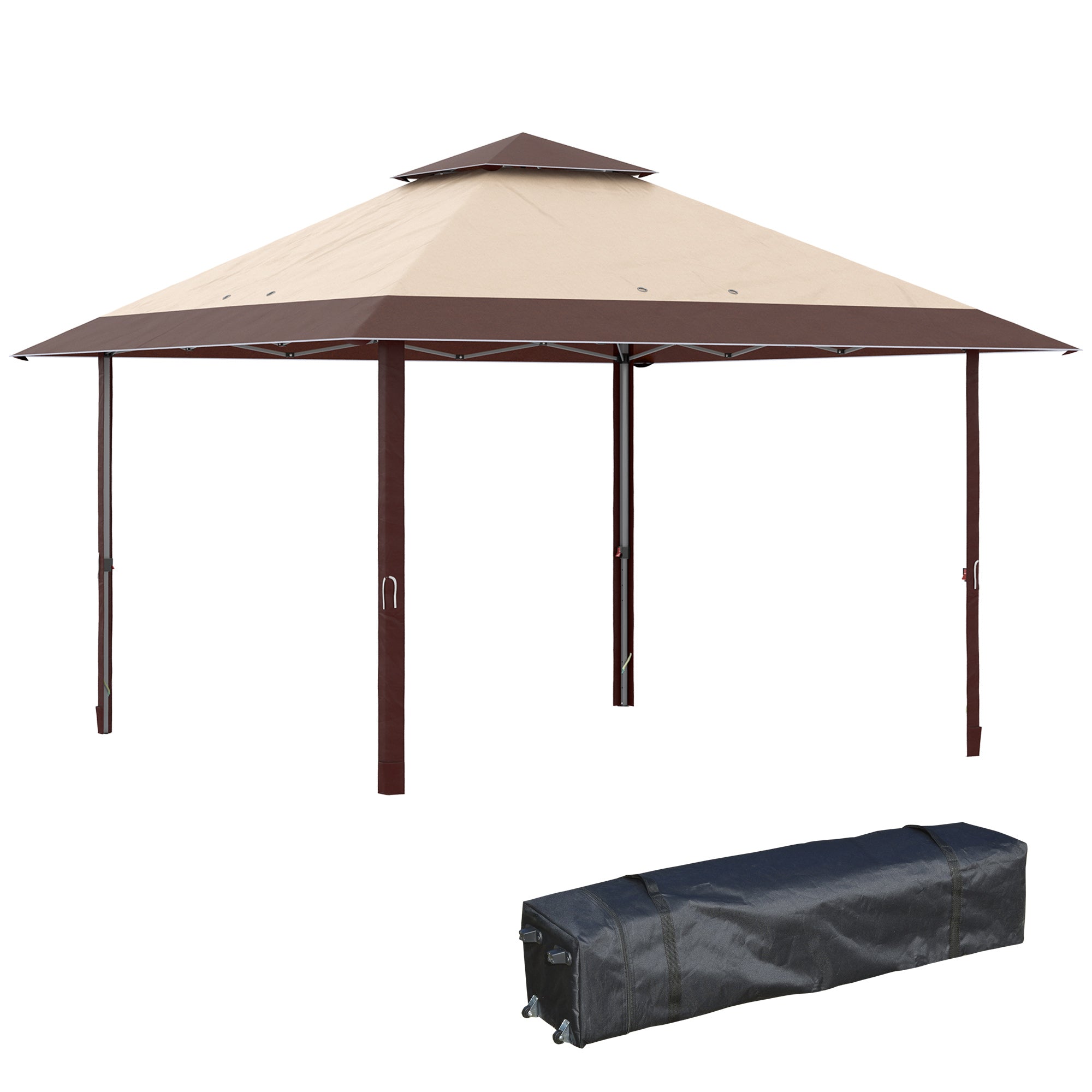 Outsunny 4 x 4m Pop-up Gazebo Double Roof Canopy Tent with UV Proof, Roller Bag & Adjustable Legs Outdoor Party, Steel Frame, Coffee