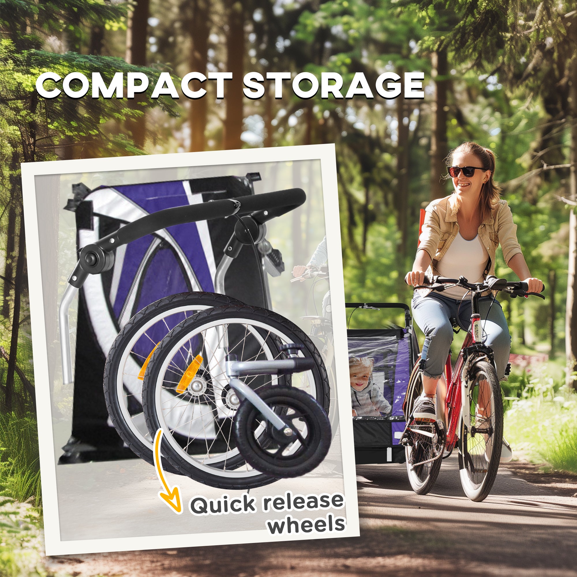 HOMCOM Baby Bike Trailer with 5 Point Harness, Steel Frame, Reflectors, Safety Flag, Hitch Coupler, Purple - North Peak Garden Furniture