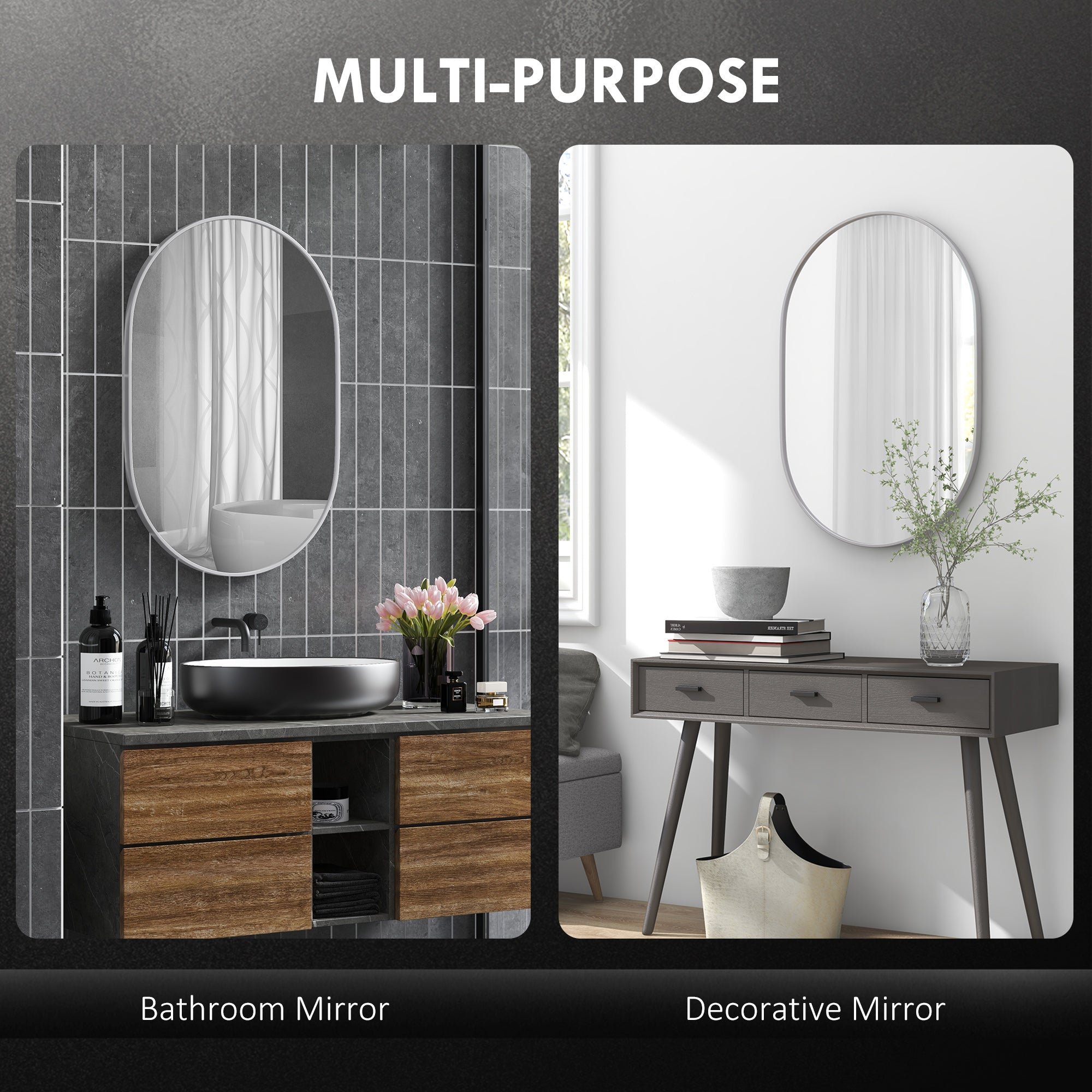 HOMCOM 60cm Round Tempered Glass Bathroom Mirror - Silver Tone