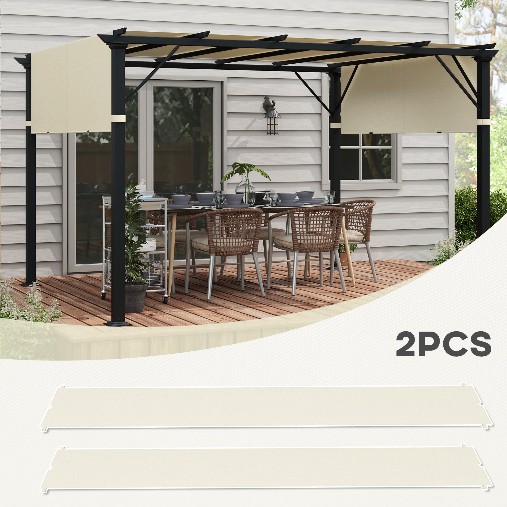 Outsunny 2 Pcs UV Protection Pergola Replacement Canopy, Pergola Shade Cover, Easy to Install, for 3 x 3(m) Pergola, Cream White - North Peak Garden Furniture