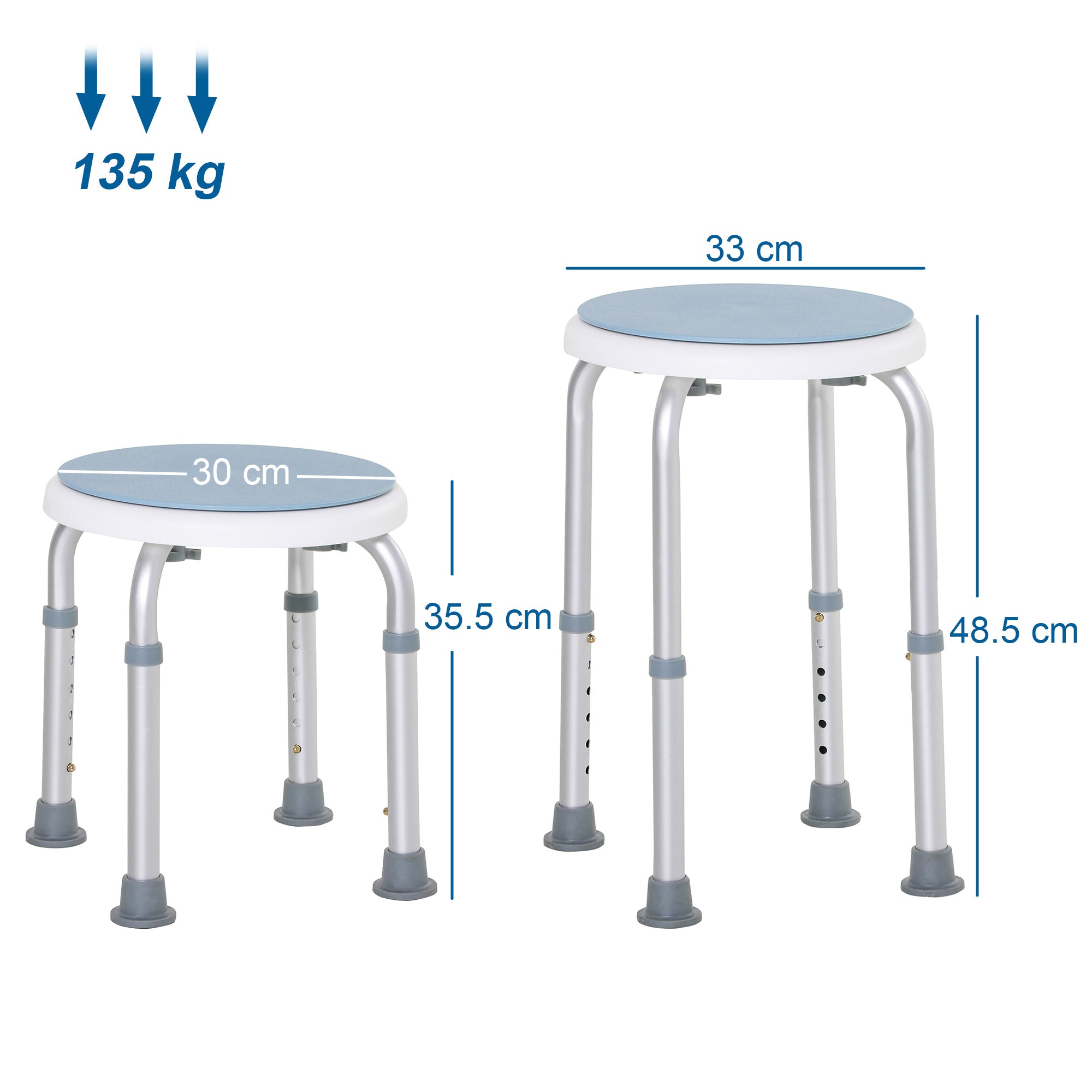 HOMCOM 360° Swivel Shower Chair, Height Adjustable Aluminium Shower Stool with Non-Slip Feet for Disabled, Elderly, Blue