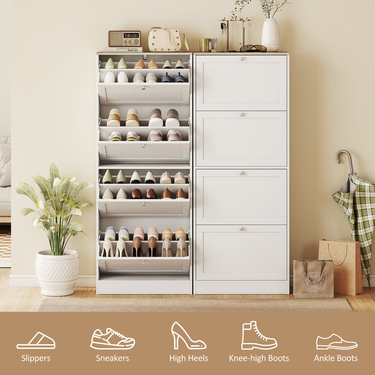 HOMCOM Modern Compact Four-Drawer Shoe Storage Cabinet - White