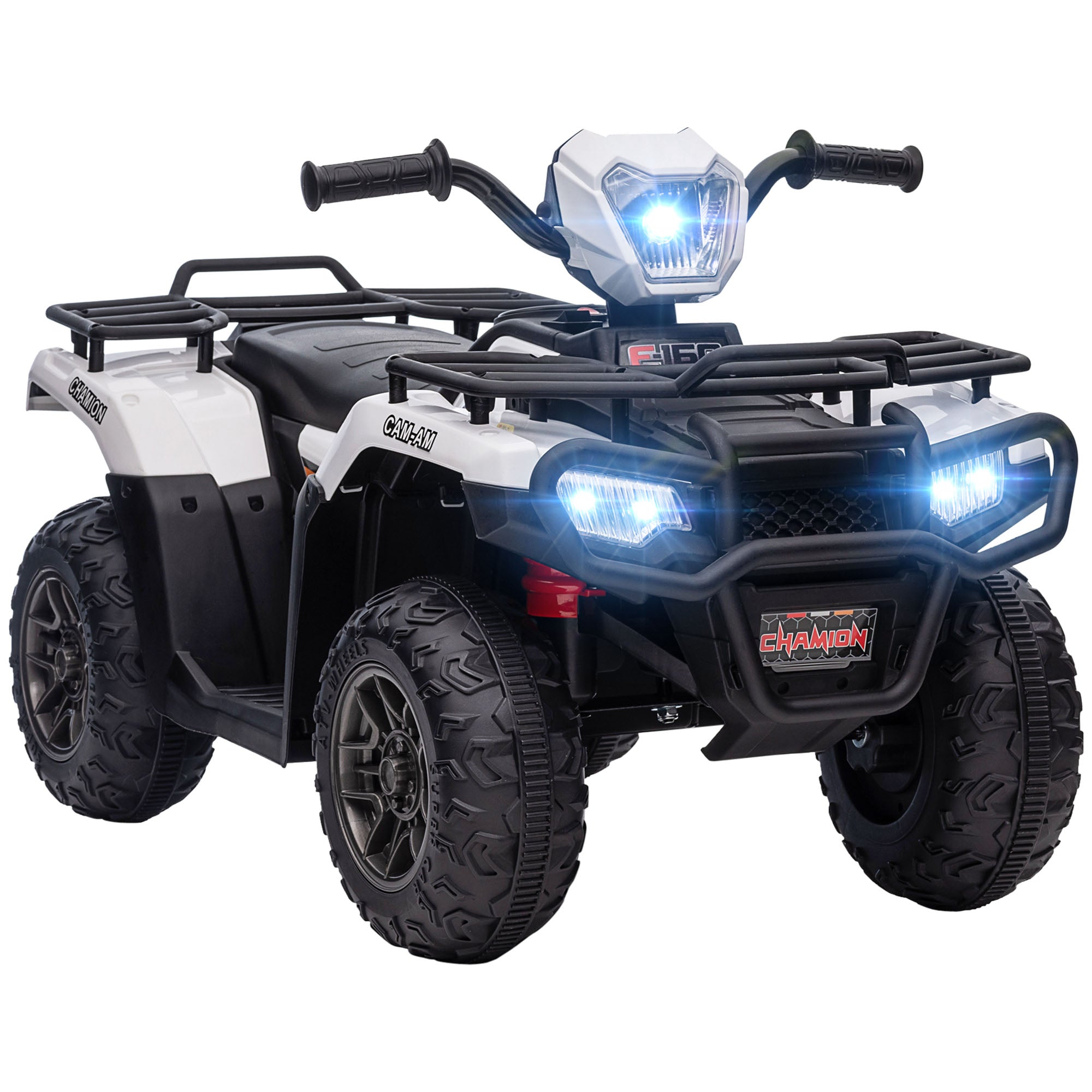 HOMCOM 12V Kids Quad Bike with Forward, Reverse Functions, Ride-On ATV w/ Music, LED, Headlights, for Ages 3-5 Years - White - North Peak Garden Furniture