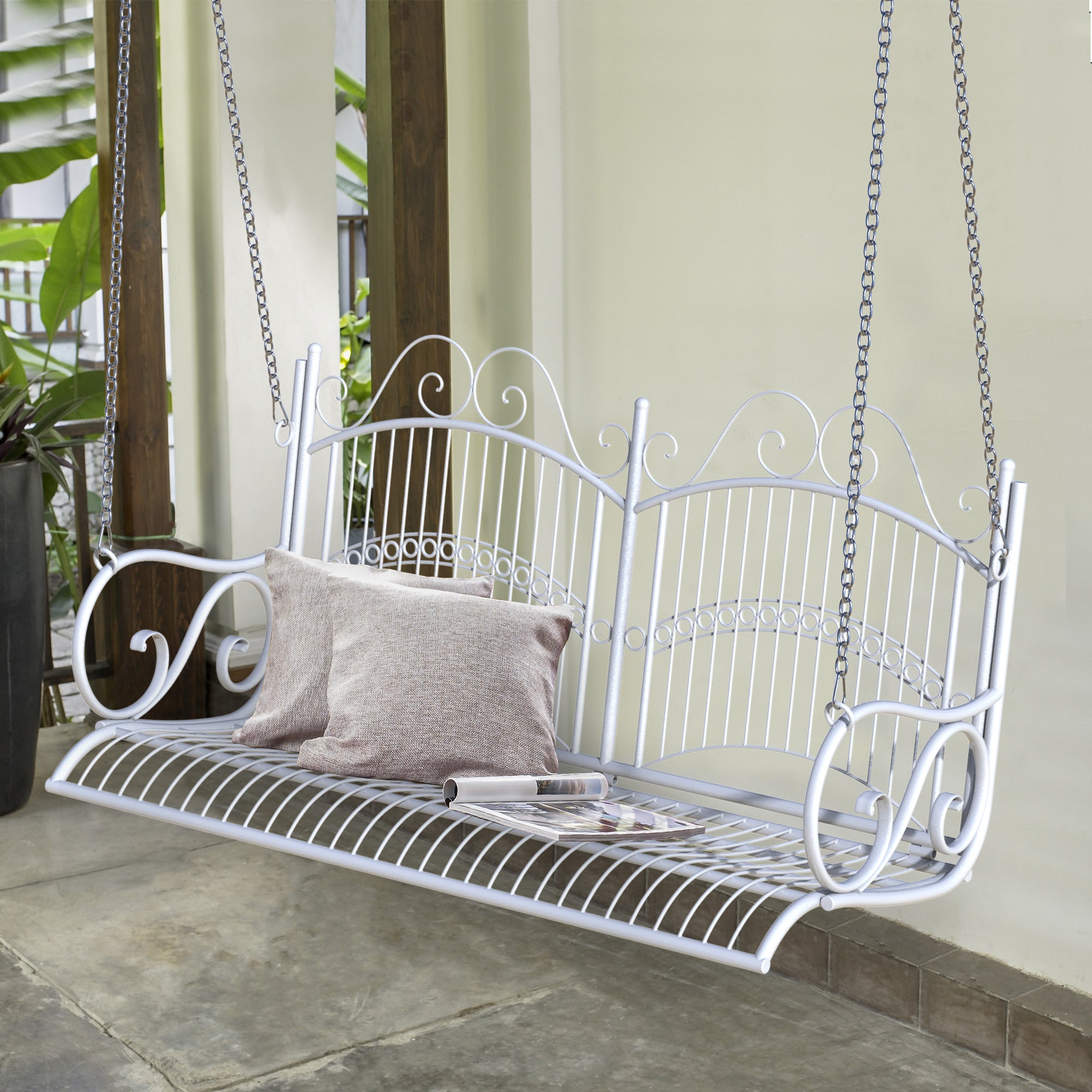 Outsunny Metal 2-Seater Outdoor Garden Swing Bench White