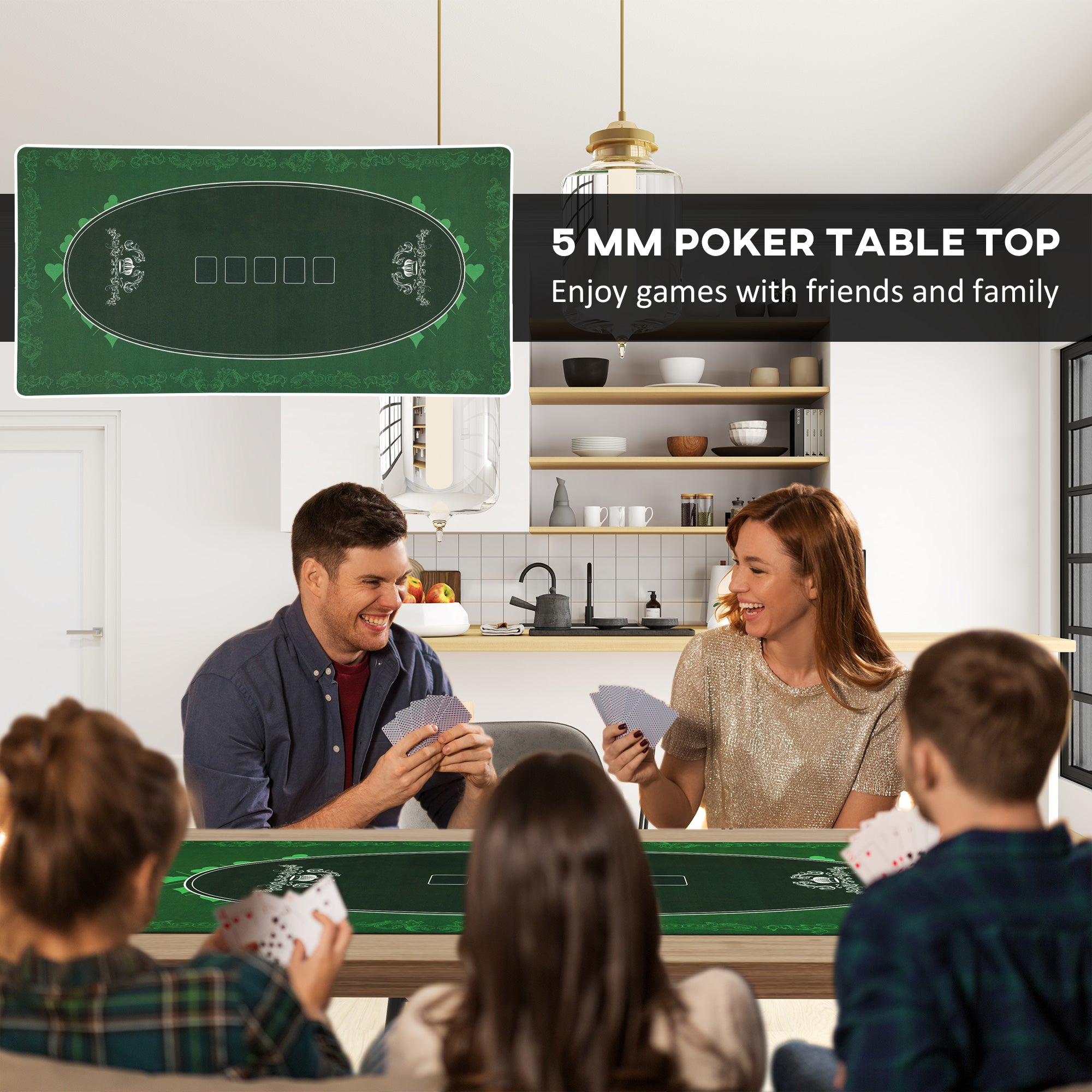 SPORTNOW 120 x 60 cm Professional Texas Hold'em Poker Mat 6 Player Water-Resistant Poker Table Top Rubber Poker Table Mat with Felt Surface Carry Bag, Green - North Peak Garden Furniture