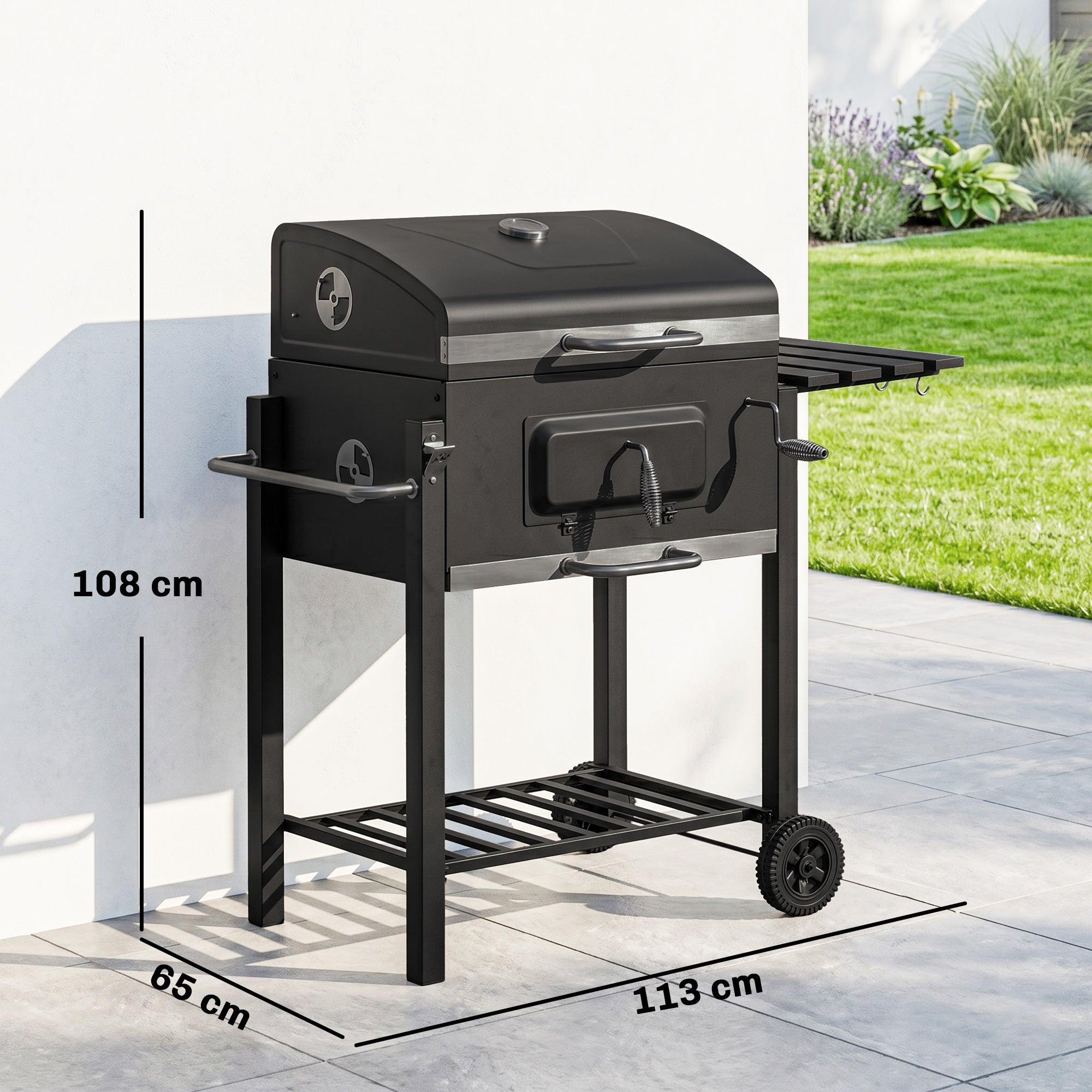 Outsunny Charcoal Grill, with Height-Adjustable Coal Pan - Black
